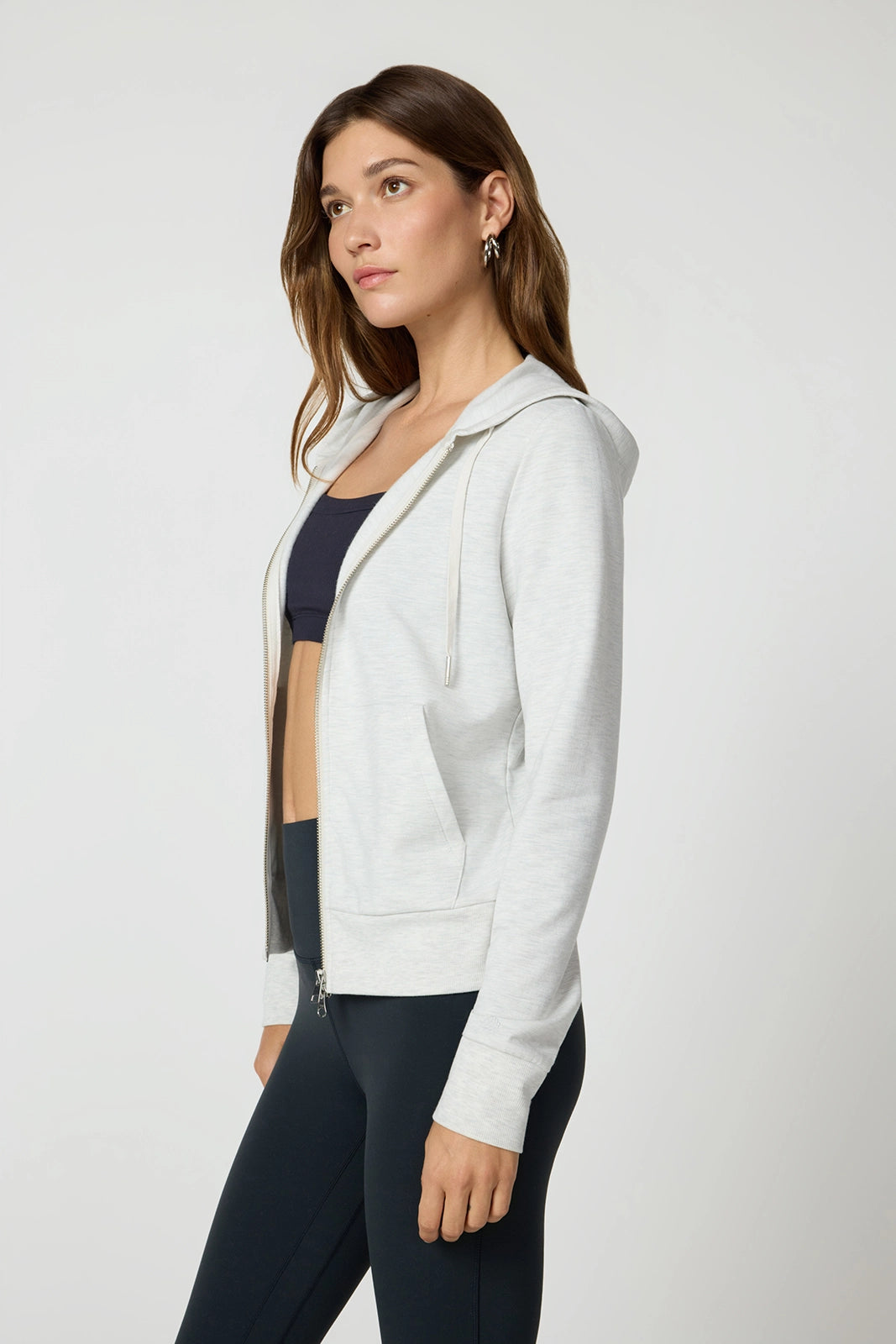 Cozy Fleece Full Zip Slim Hoodie - Htr Moonbeam