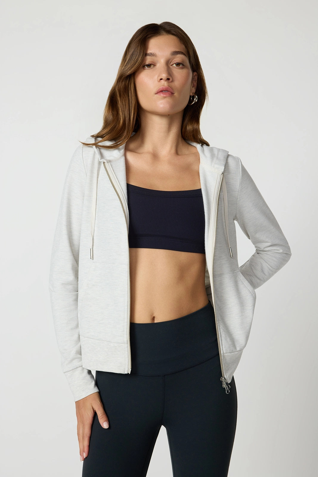 Cozy Fleece Full Zip Slim Hoodie - Htr Moonbeam