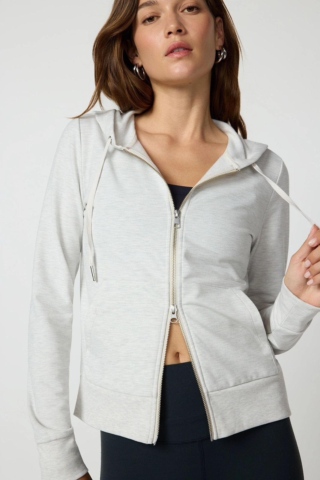 Cozy Fleece Full Zip Slim Hoodie - Htr Moonbeam