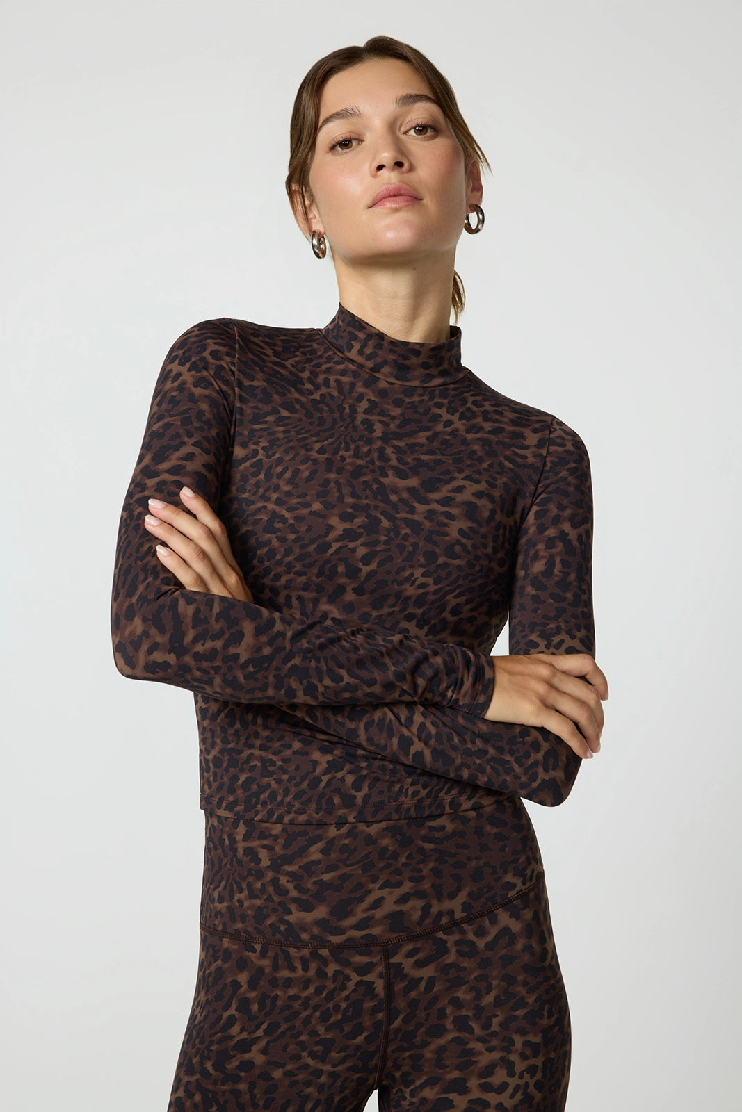 Printed Mock Neck Long Sleeve Top - Caribou Leopard