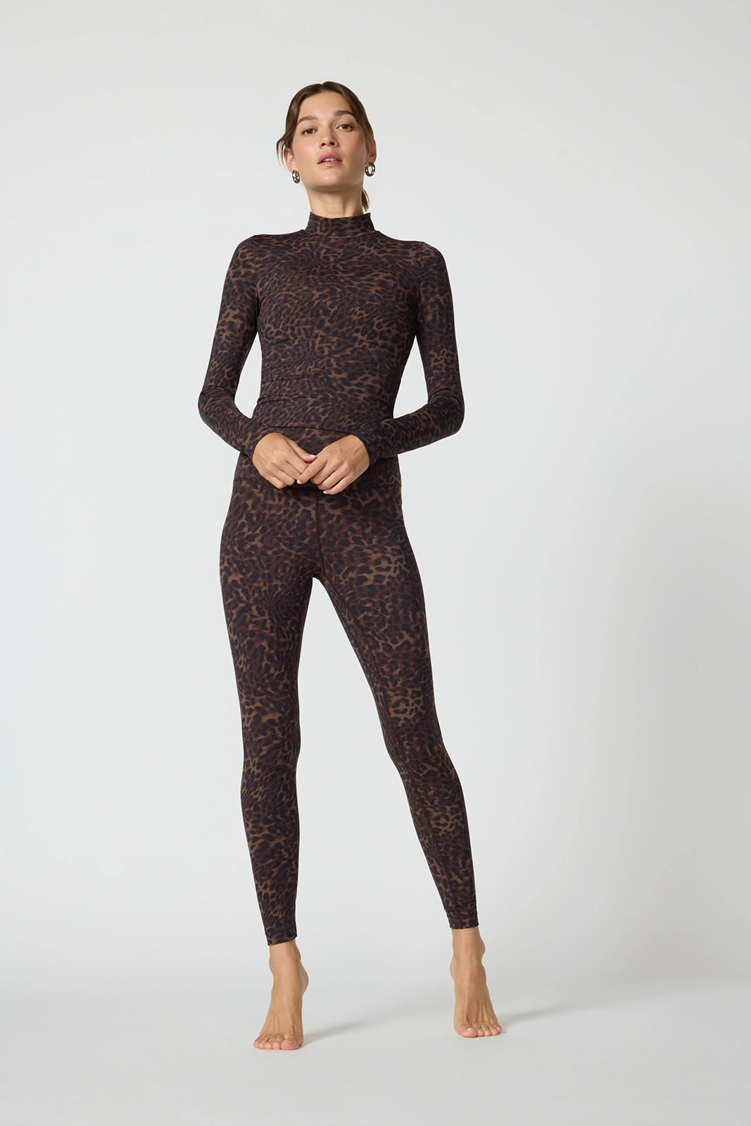 Printed Mock Neck Long Sleeve Top - Caribou Leopard