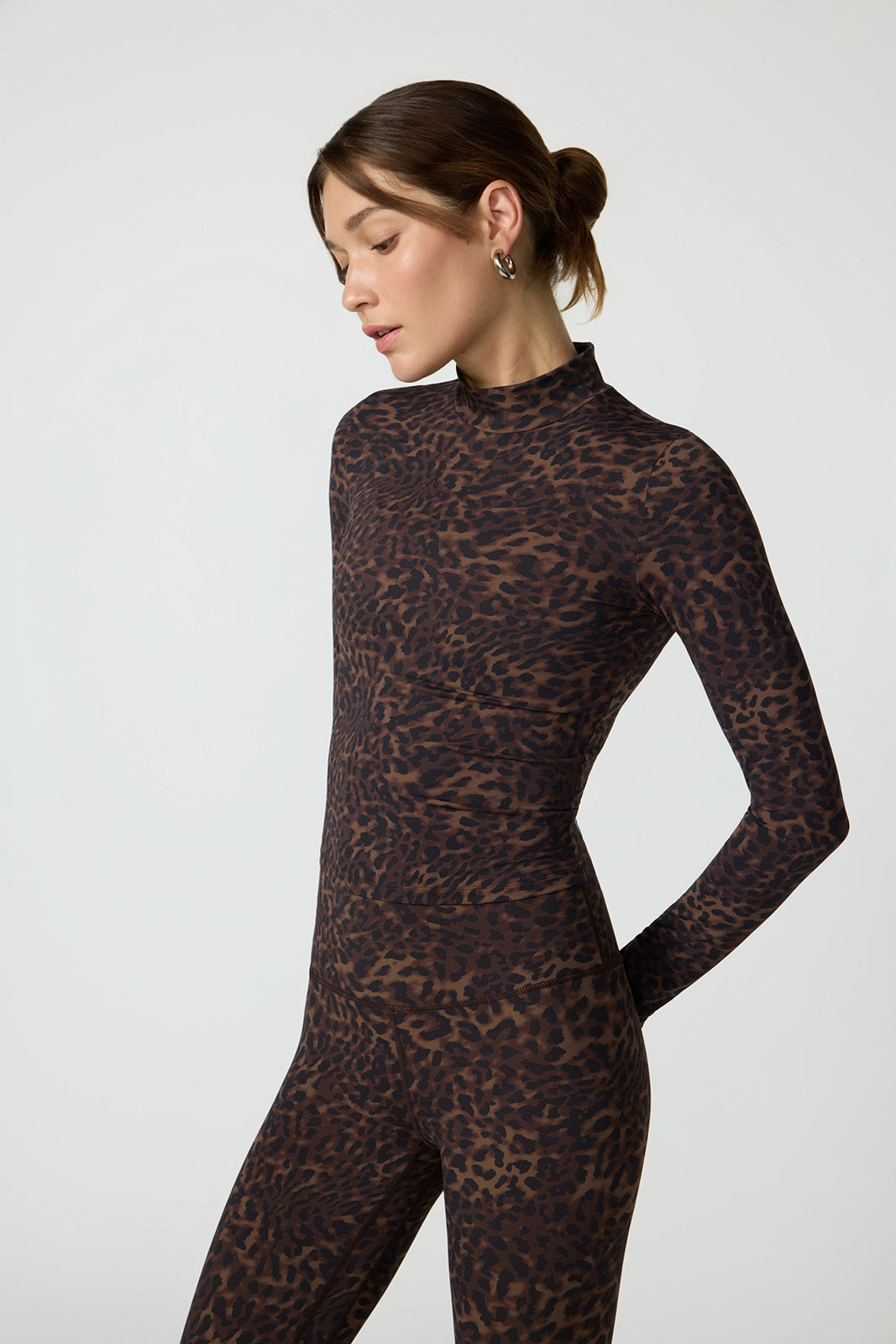 Printed Mock Neck Long Sleeve Top - Caribou Leopard
