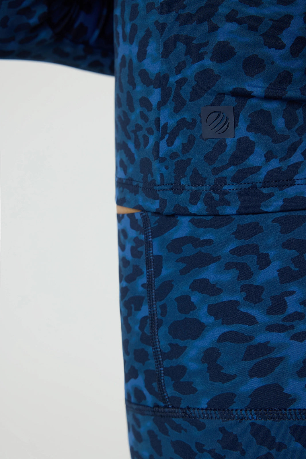 Printed Mock Neck Long Sleeve Top - Navy Blazer Leopard