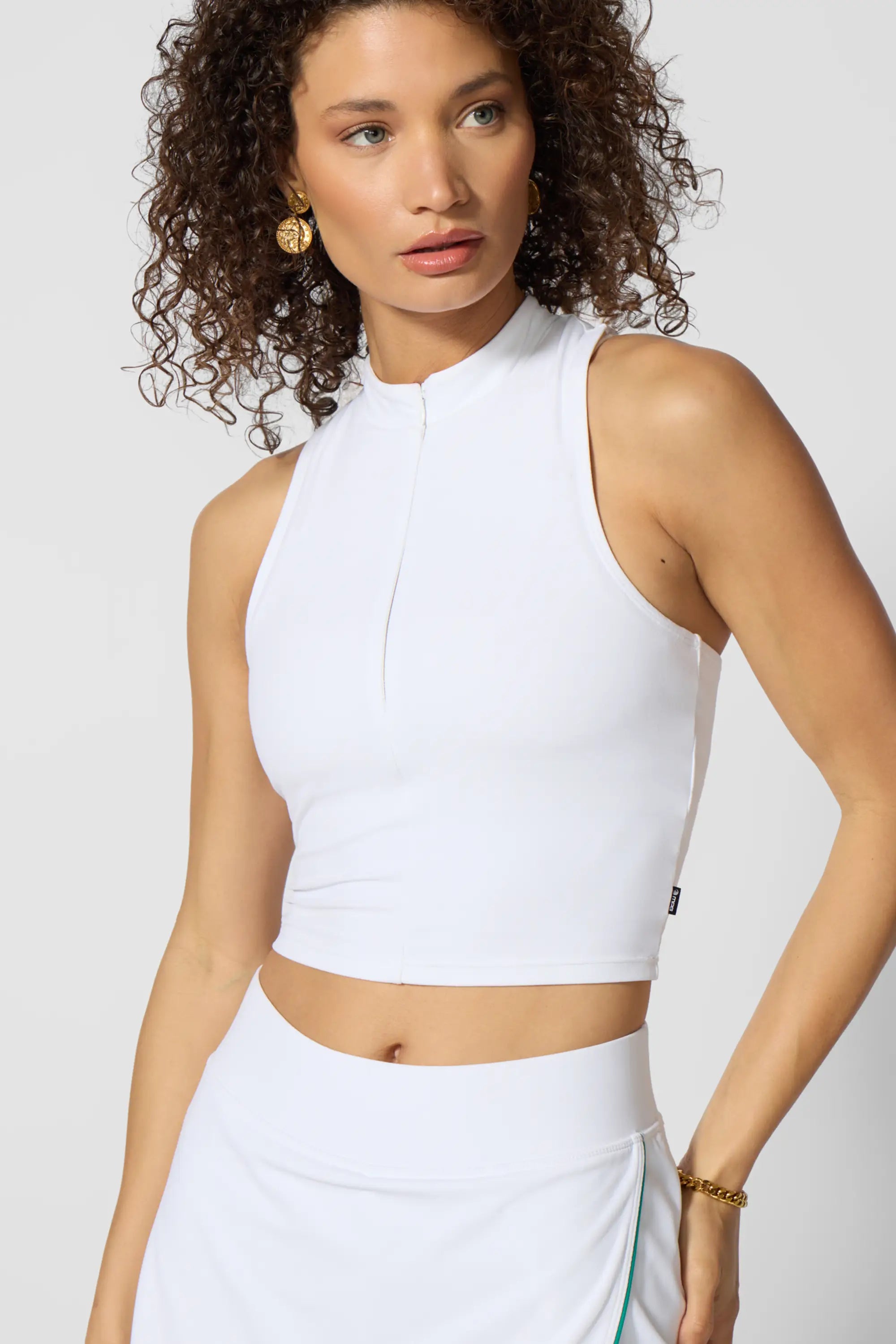 Cloud Half Zip Mock Neck Top - Brilliant White