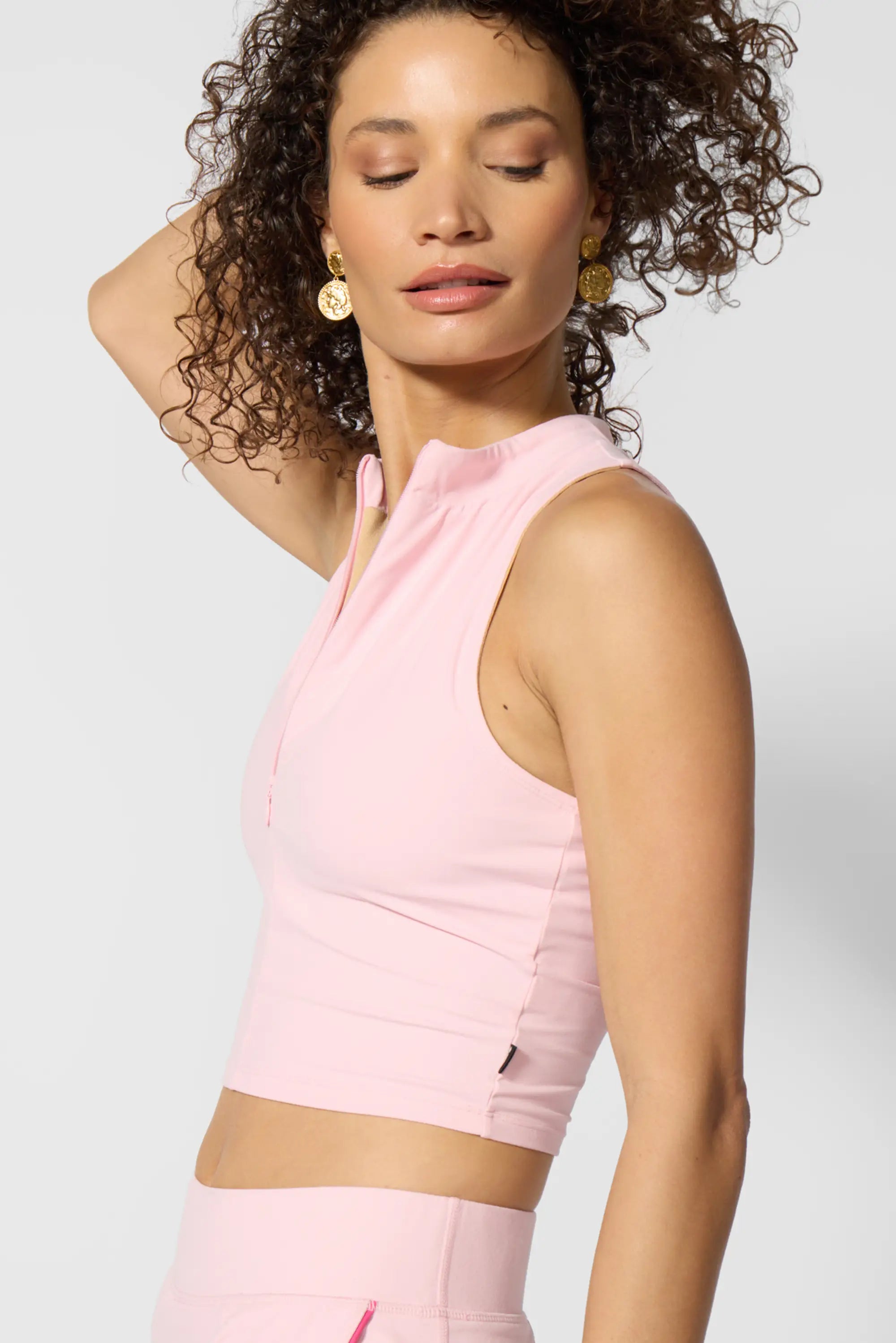 Cloud Half Zip Mock Neck Top - Baby Pink