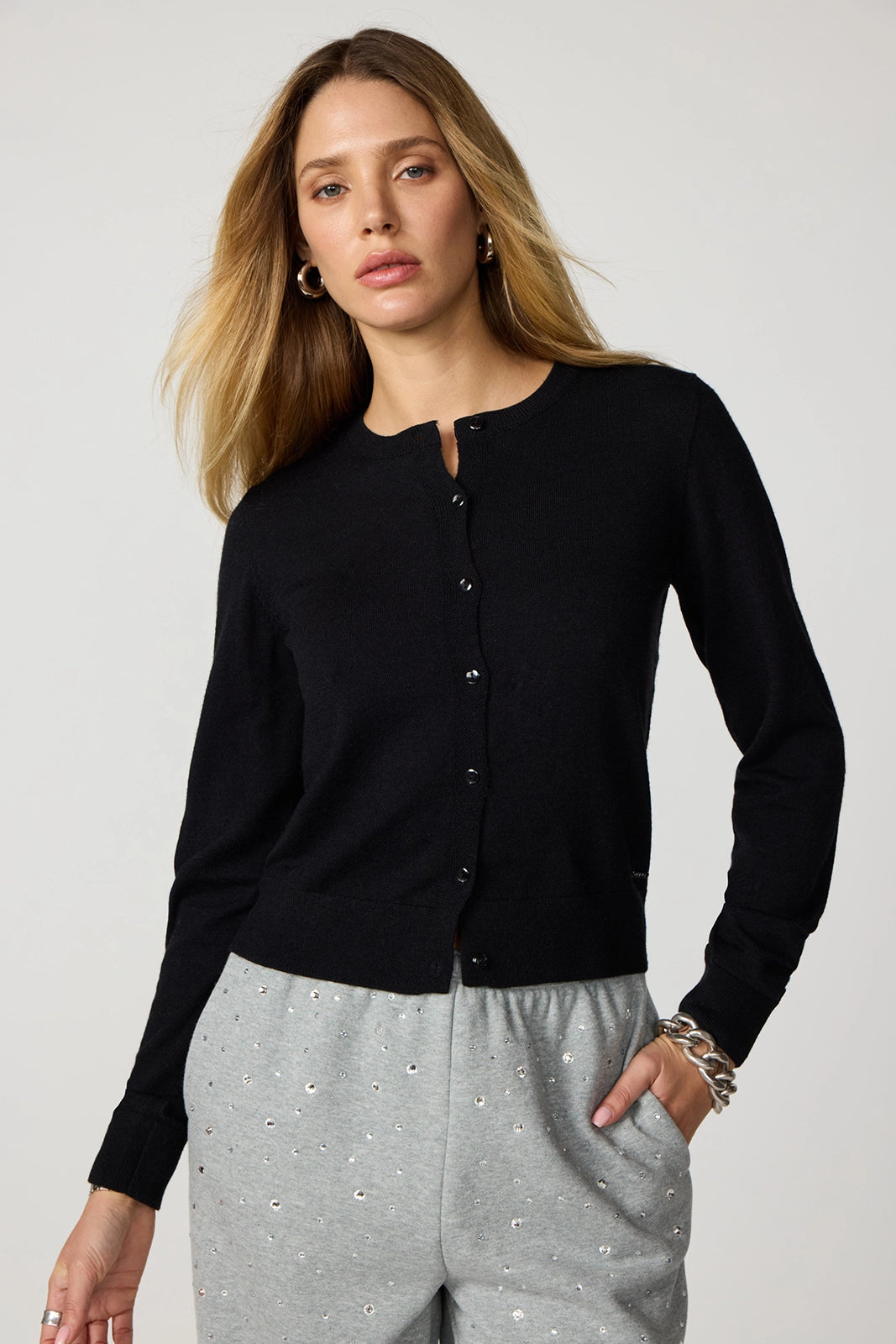 For general description, go to 'Main Product Description' region - Merino Cardigan - Black