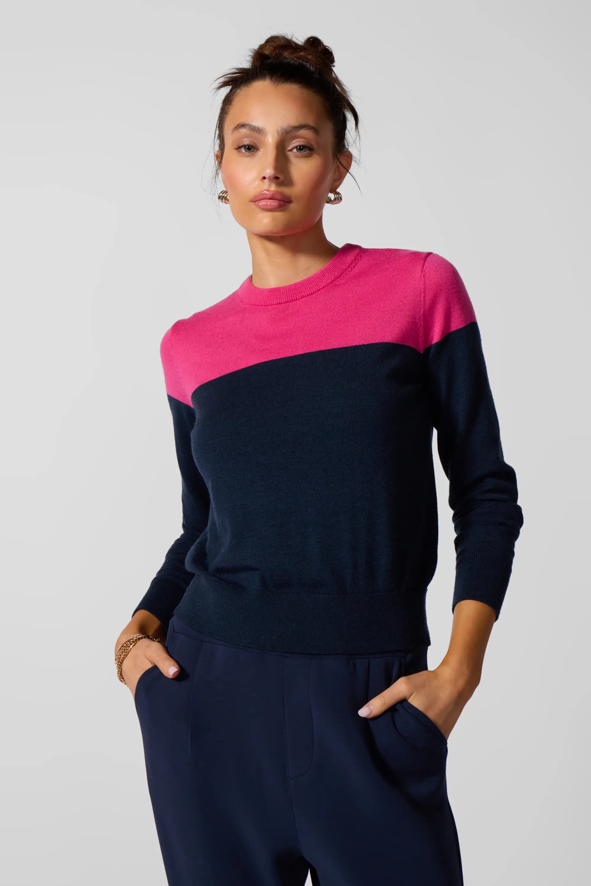 Merino Crew Neck - Navy Blazer/Fuchsia