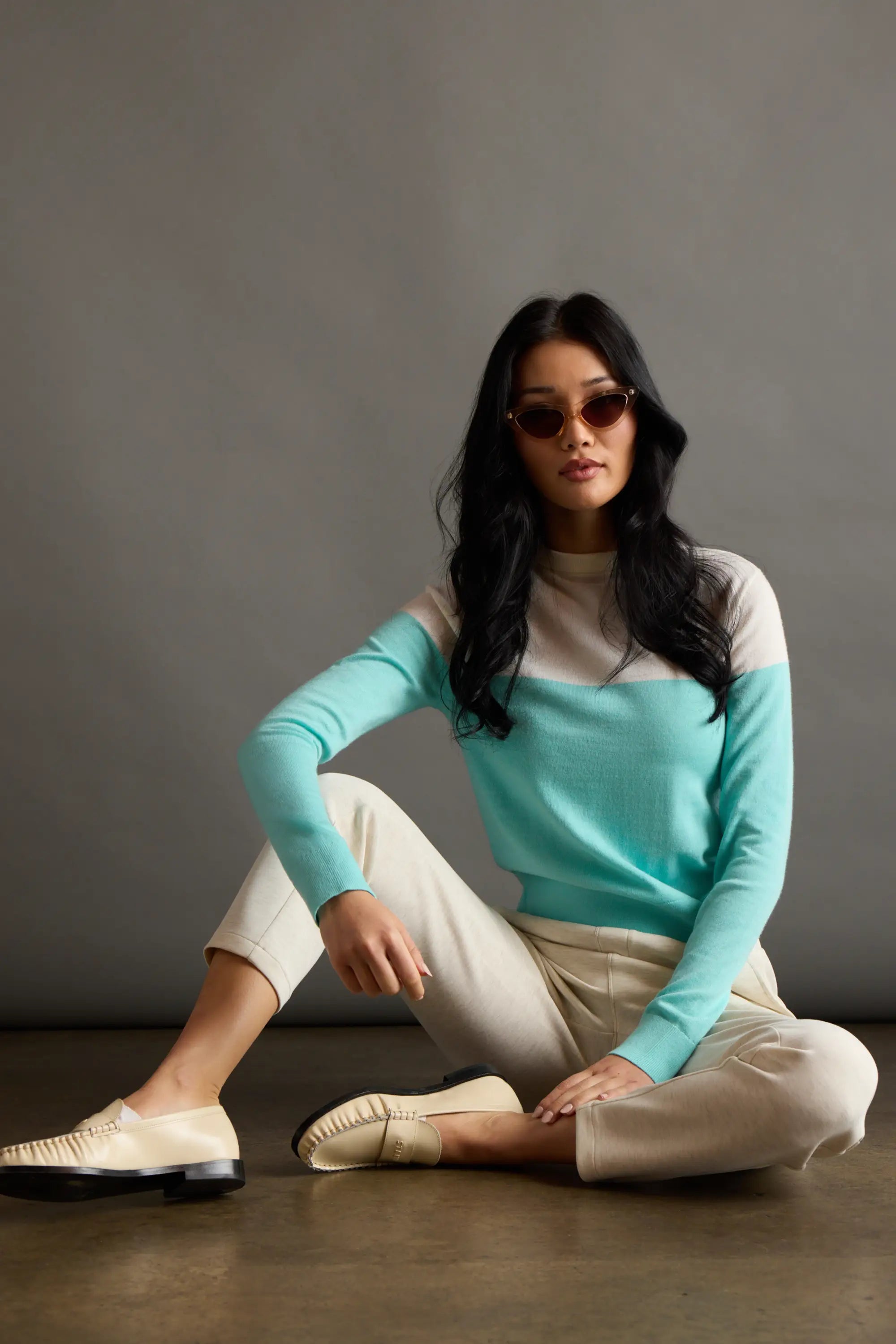 Merino Crew Neck - Limpet/Brilliant White
