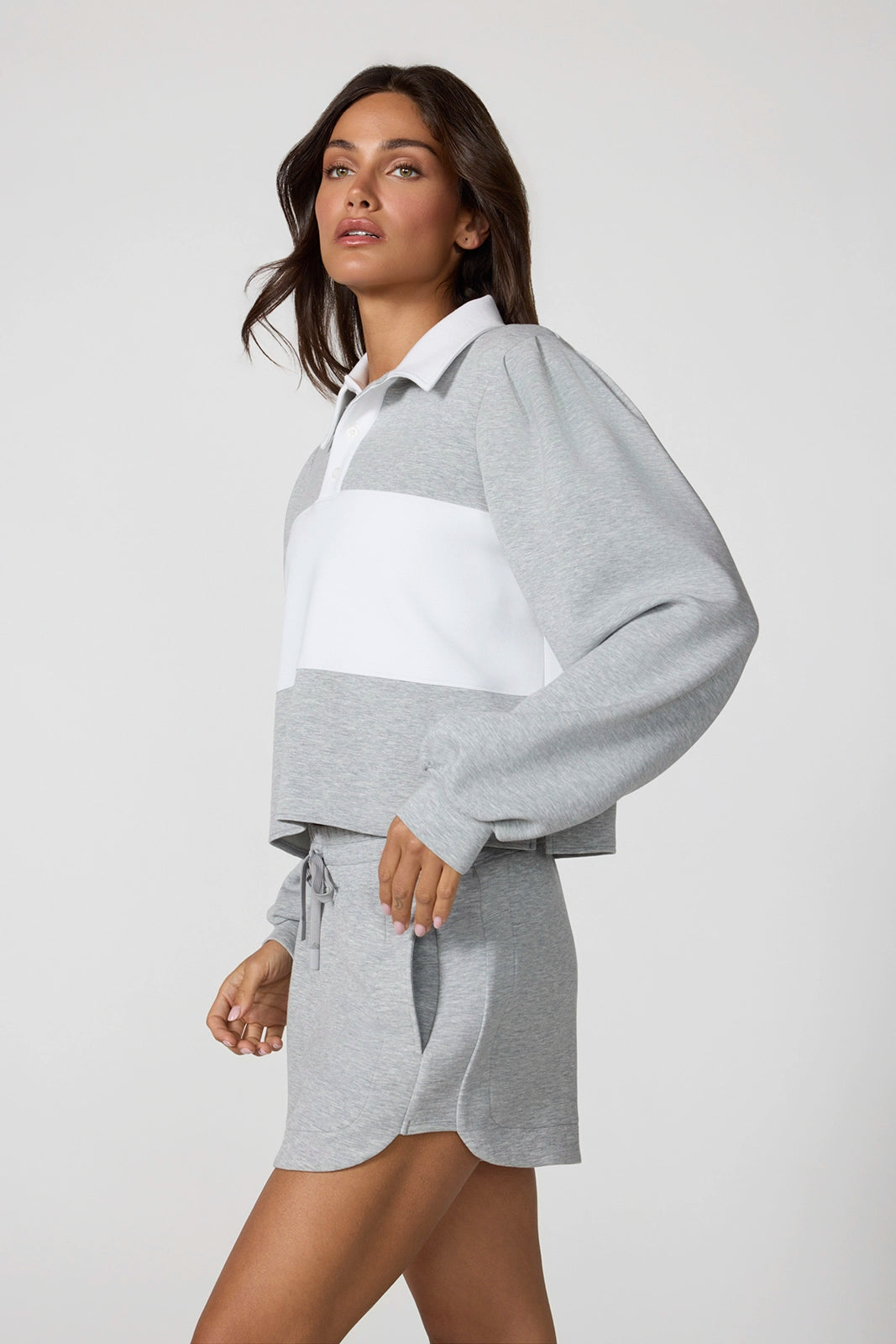 Dreamweave™ Puff Sleeve Rugby - Htr Concrete/Brilliant White