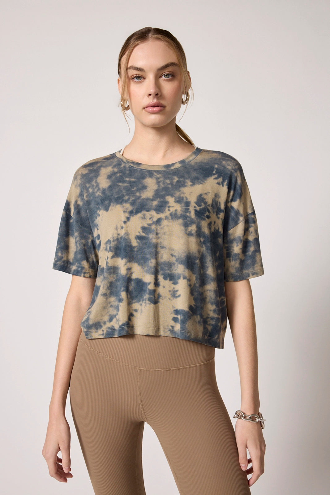 Shibori Breeze Cropped Boyfriend Tee - Silver Sage Shibori