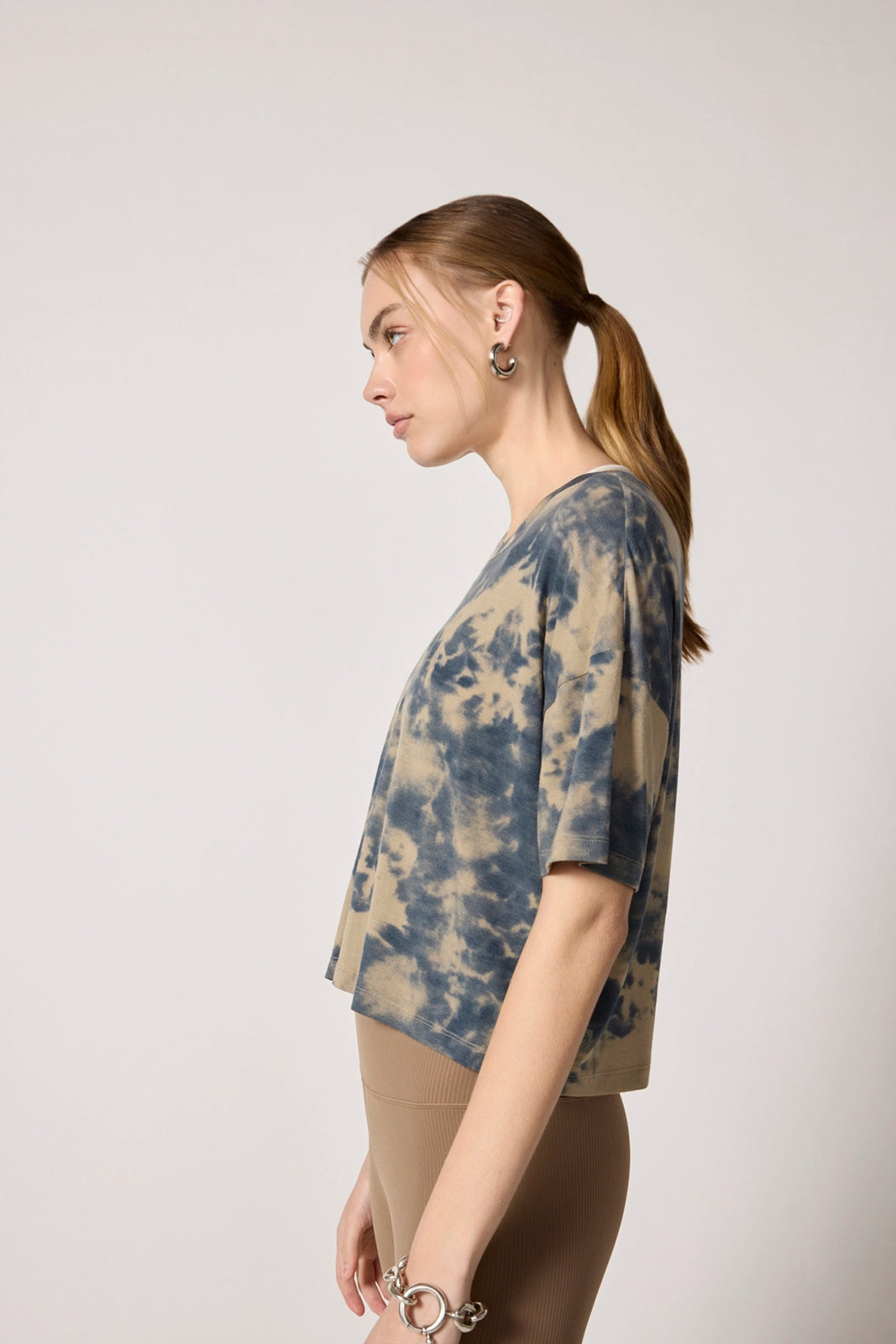 Shibori Breeze Cropped Boyfriend Tee - Silver Sage Shibori