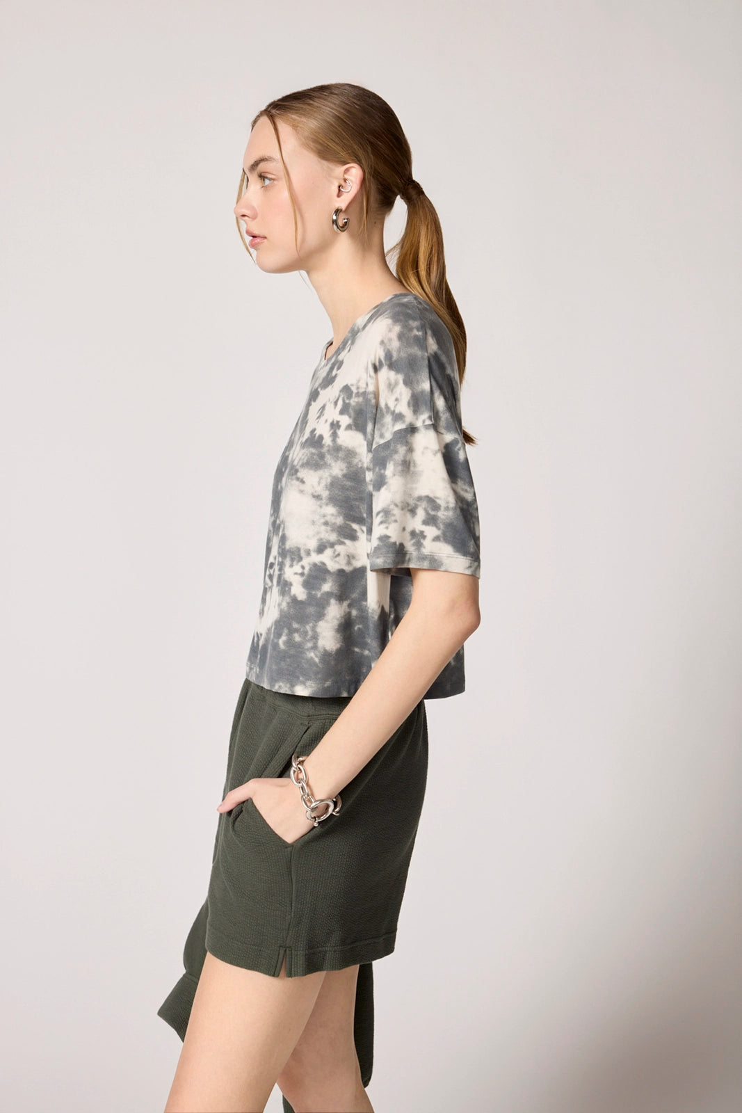 Shibori Breeze Cropped Boyfriend Tee - Moonbeam Shibori