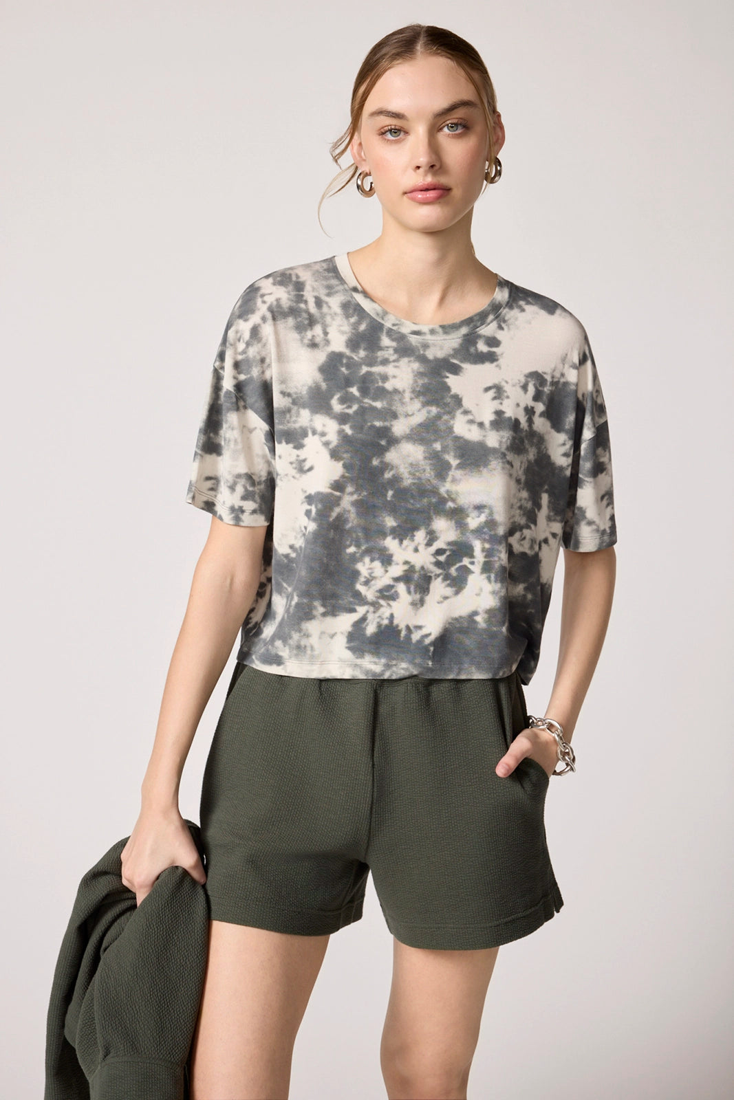 Shibori Breeze Cropped Boyfriend Tee - Moonbeam Shibori