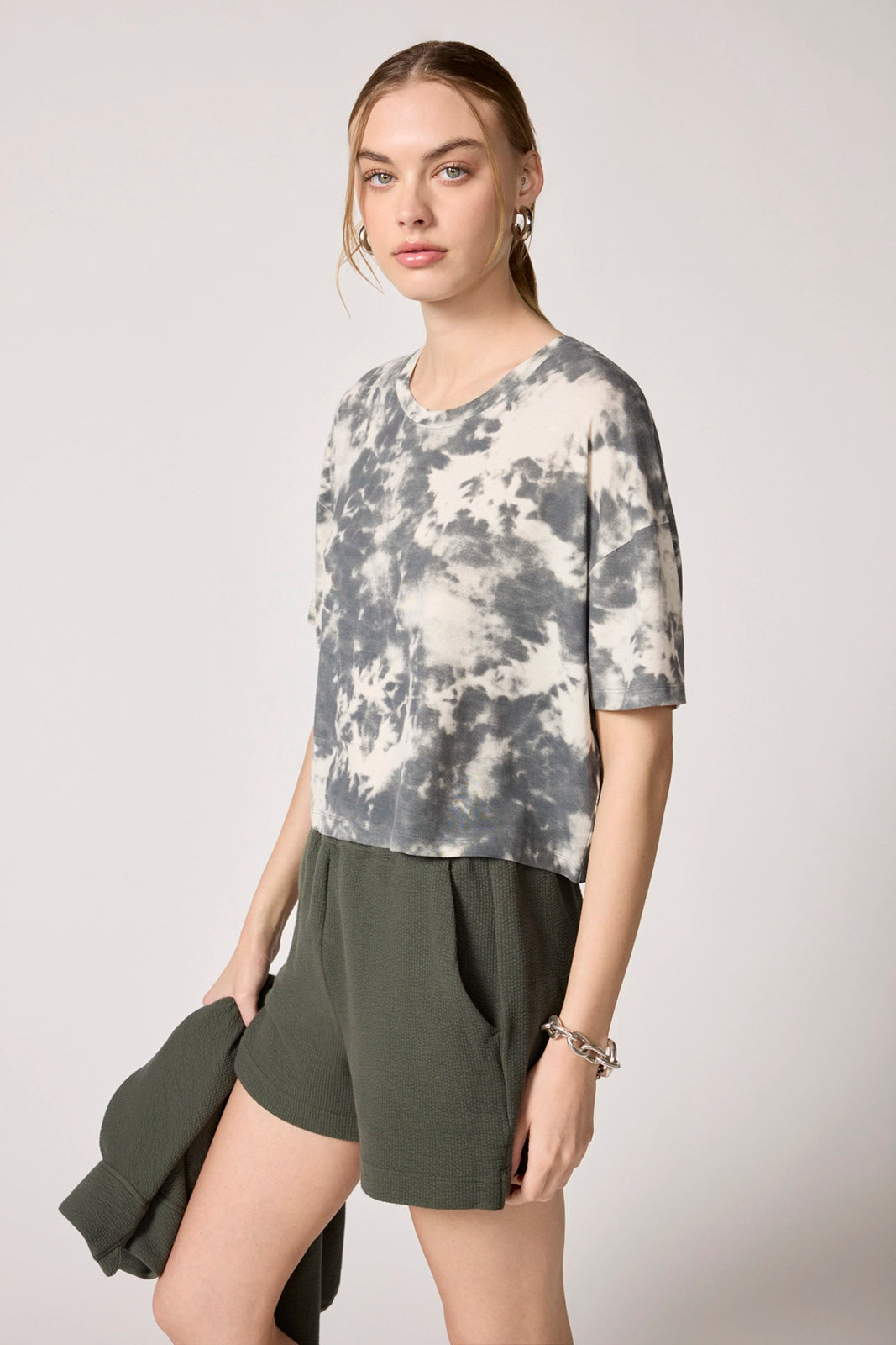 Shibori Breeze Cropped Boyfriend Tee - Moonbeam Shibori