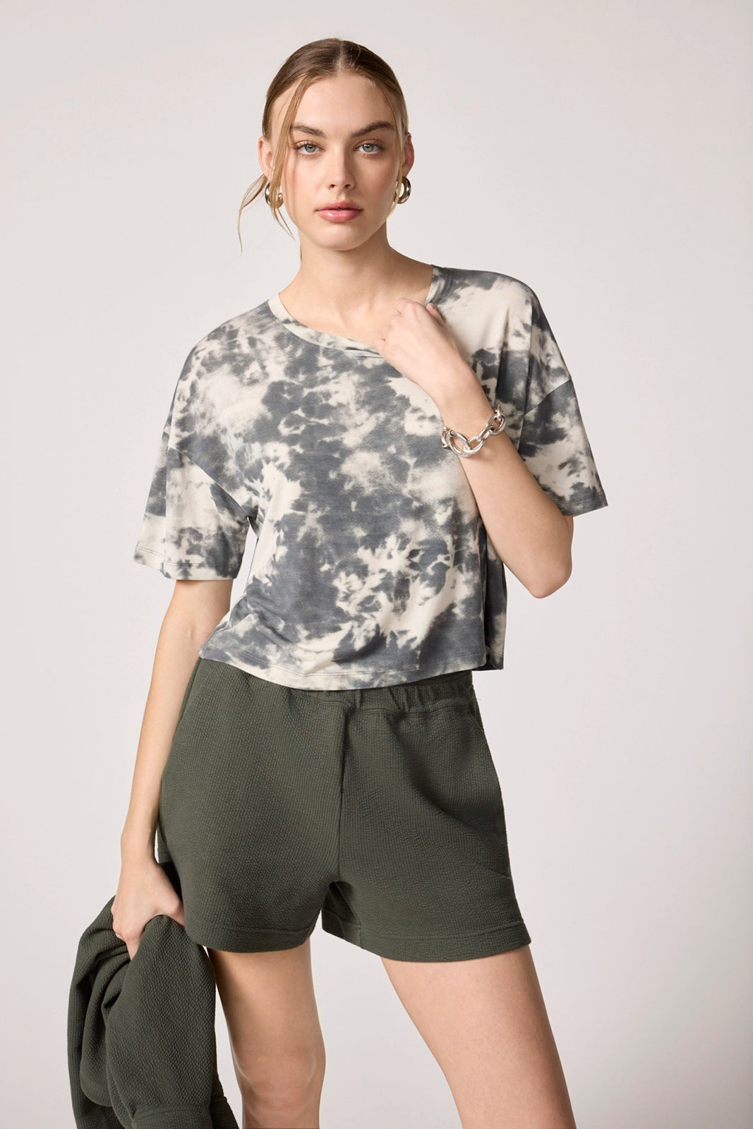 Shibori Breeze Cropped Boyfriend Tee - Moonbeam Shibori