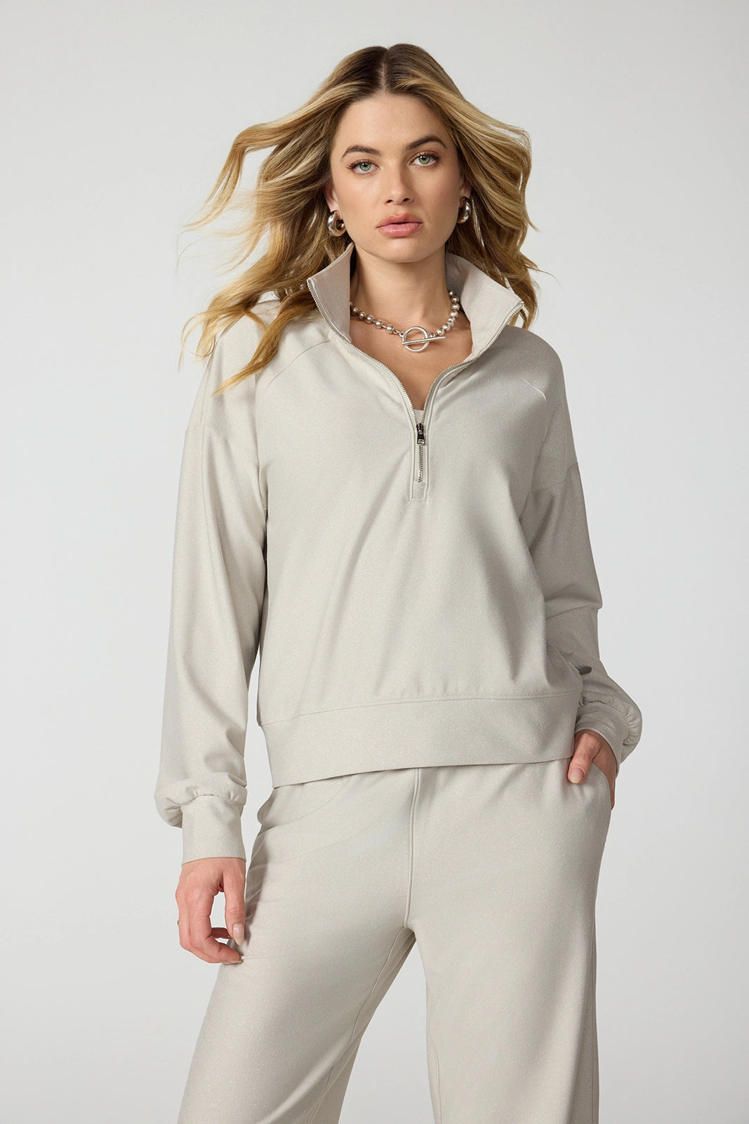 Shimmer Quarter Zip - Island Fossil w/ Silver