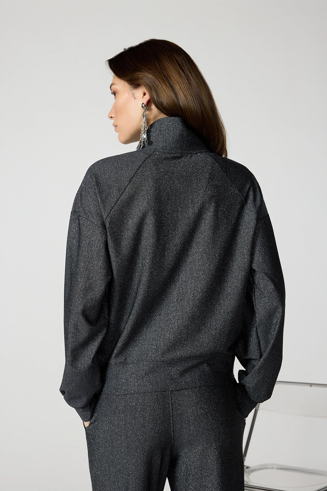 Shimmer Quarter Zip - Black w/ Silver