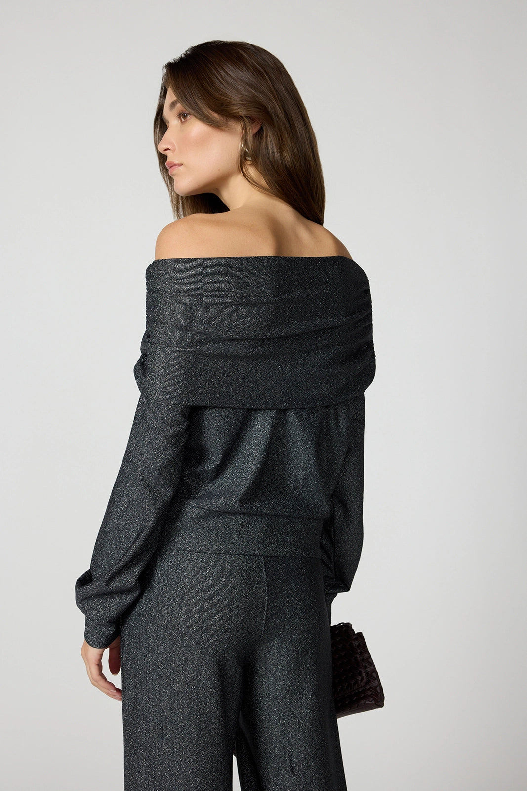Shimmer Off The Shoulder - Black w/ Silver