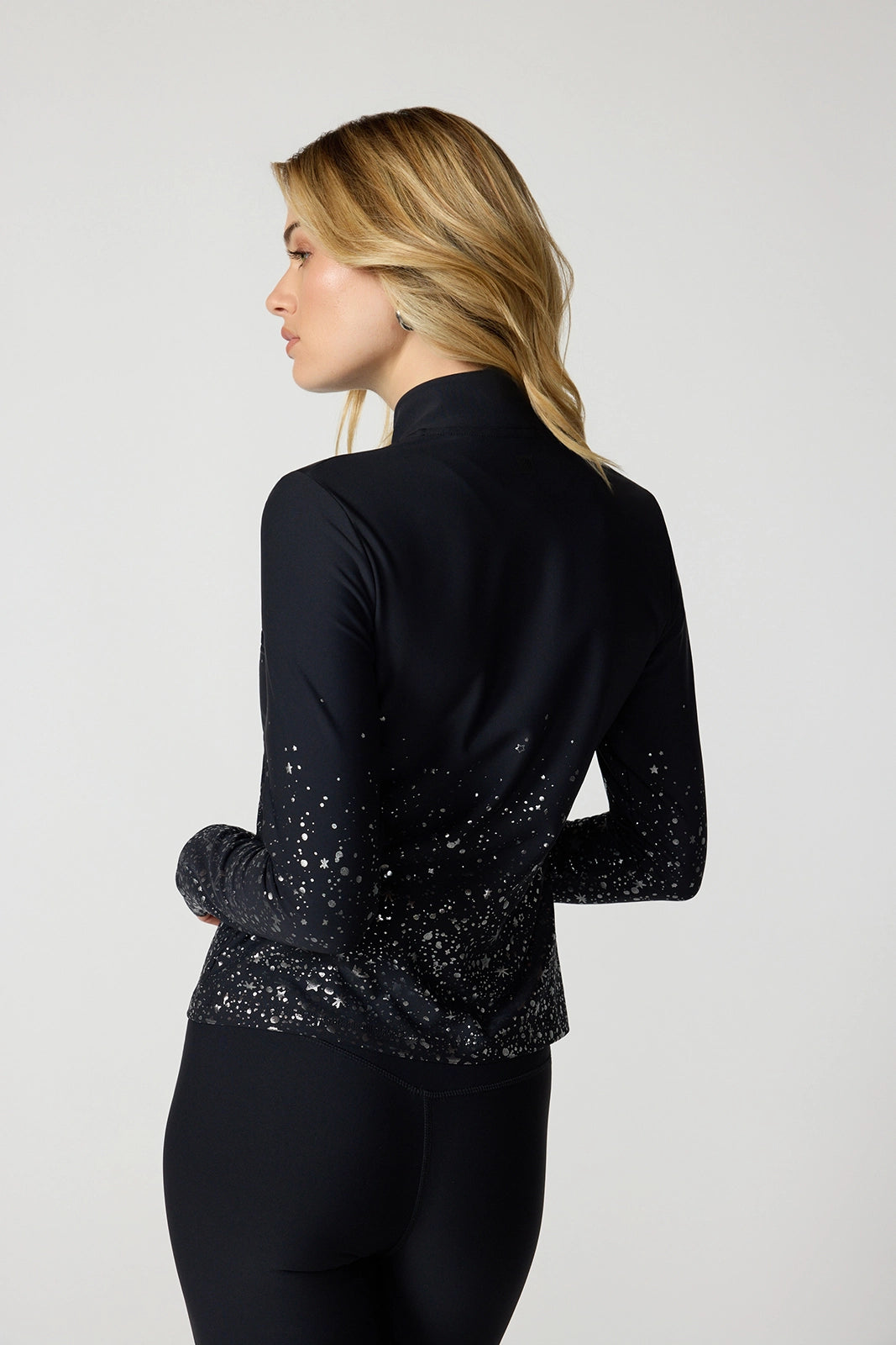 Star Foil Print Quarter Zip - Black