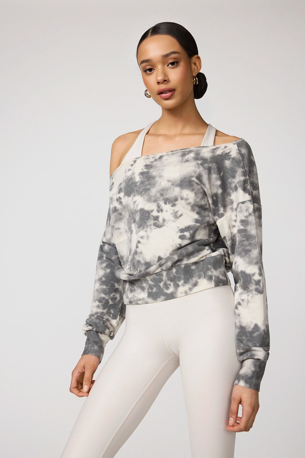 Shibori Cozy Fleece Flashdance Sweatshirt - Moonbeam Shibori