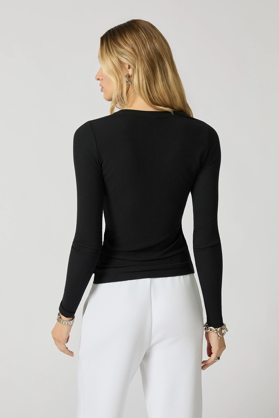 Baby Rib Long Sleeve Crew Neck - Black