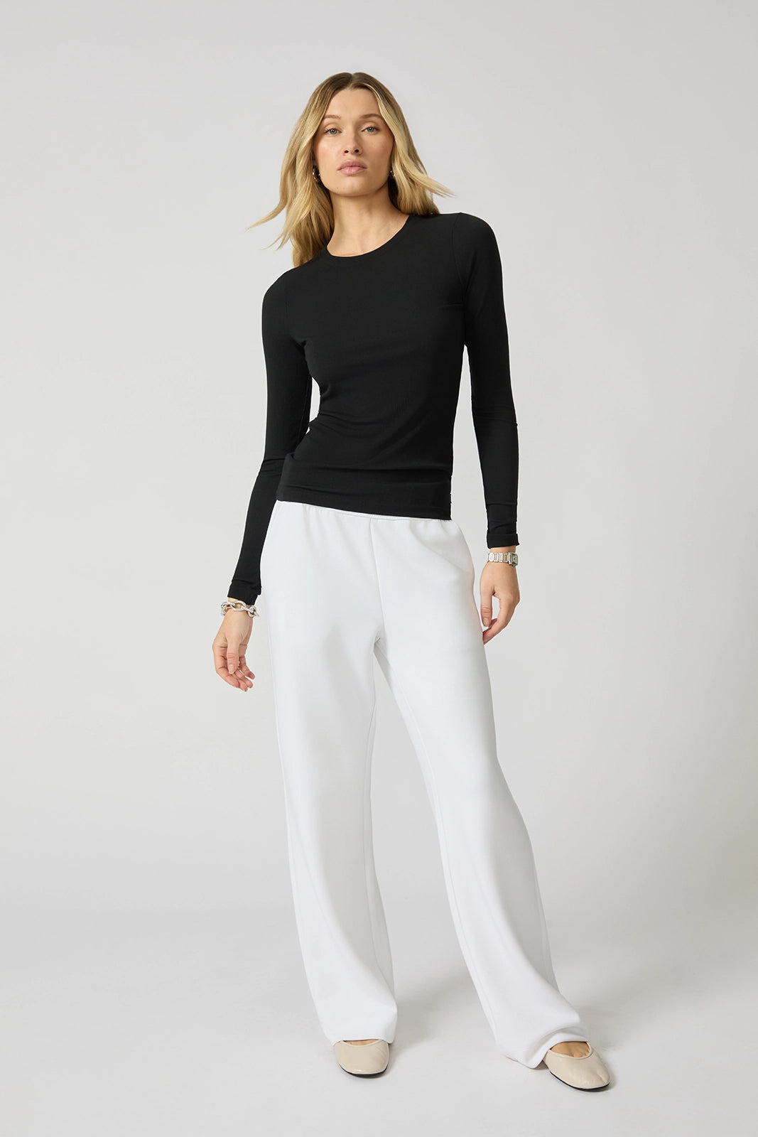 Baby Rib Long Sleeve Crew Neck - Black