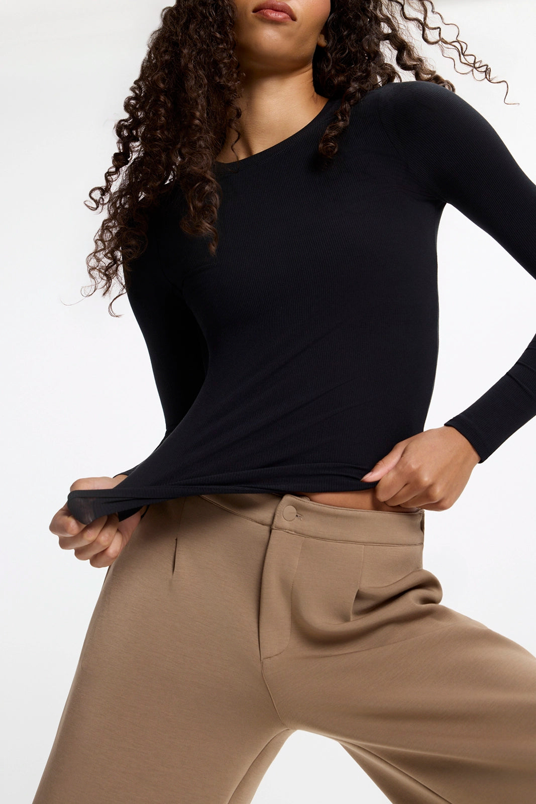 Baby Rib Long Sleeve Crew Neck - Black