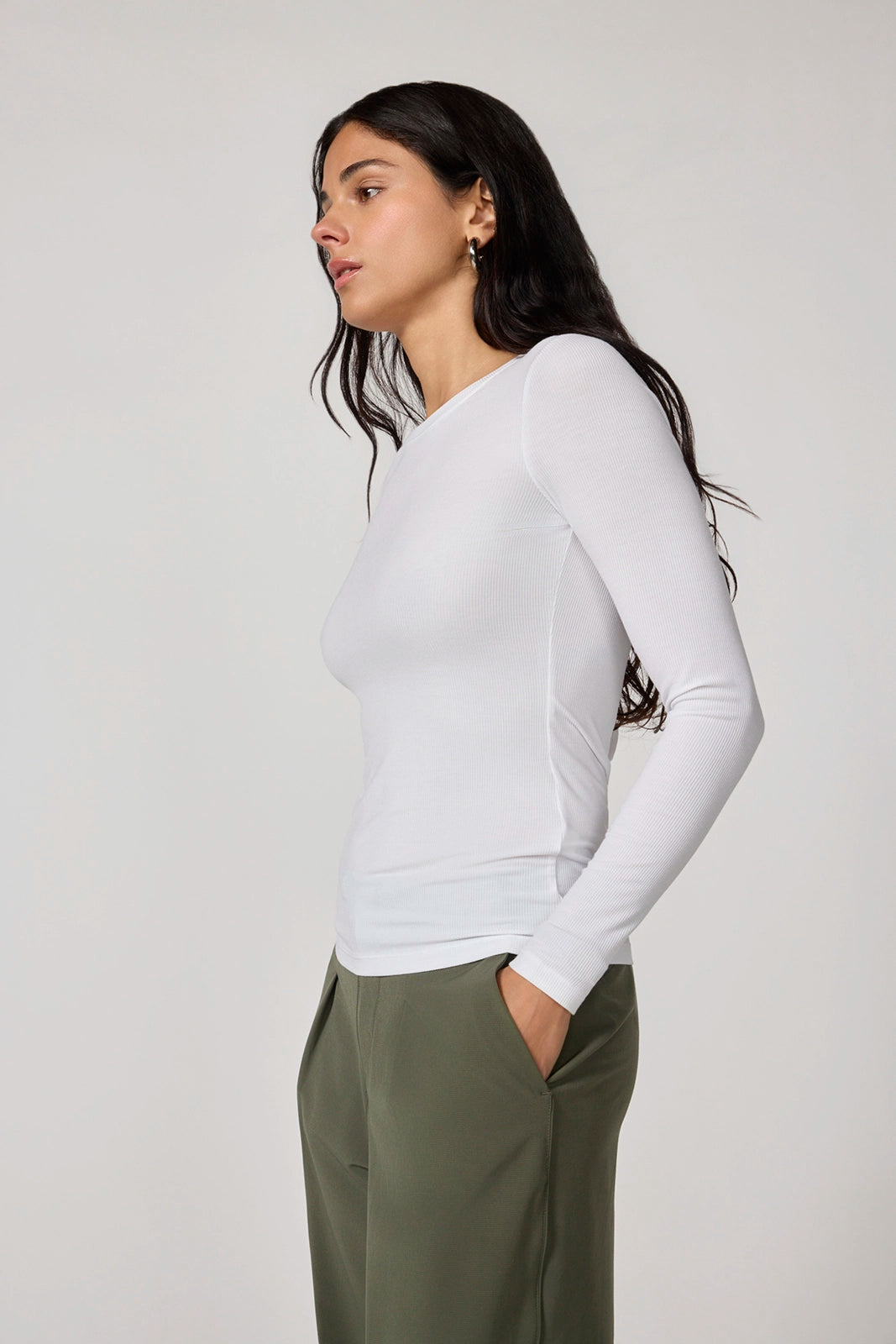 Baby Rib Long Sleeve Crew Neck - Brilliant White