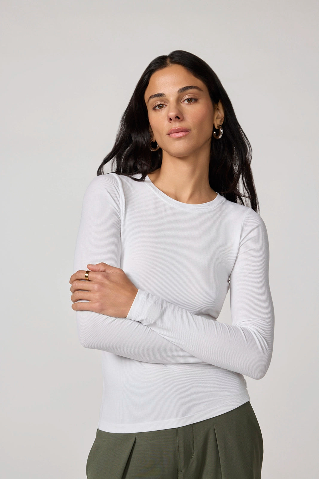 Baby Rib Long Sleeve Crew Neck - Brilliant White