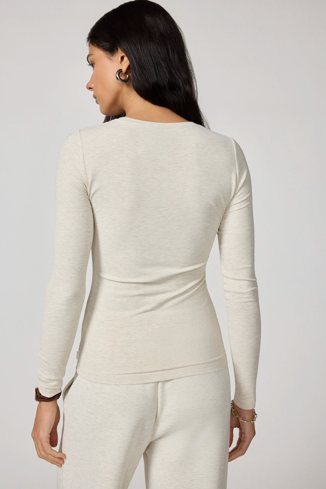 Baby Rib Long Sleeve Crew Neck - Htr Brown Rice