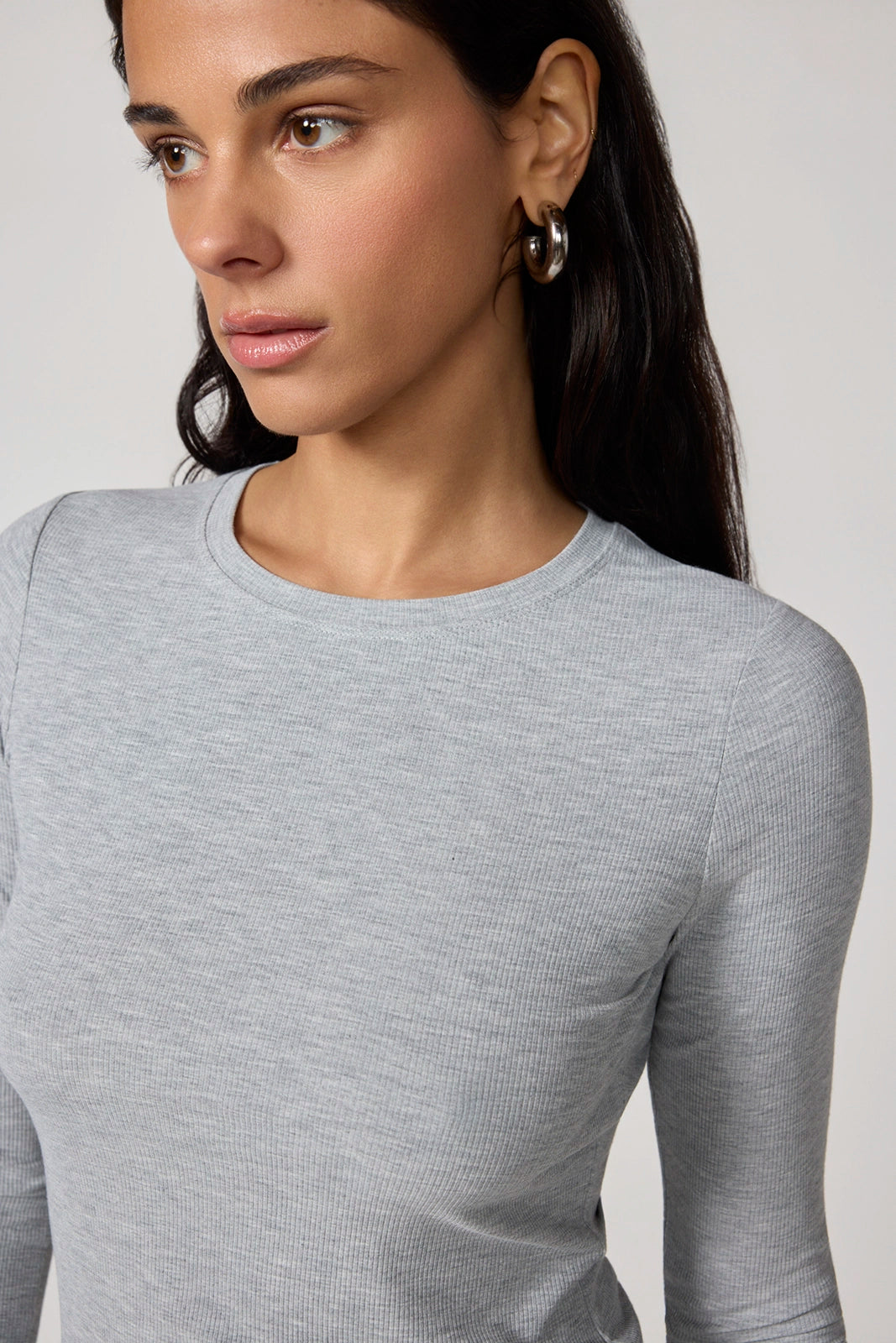 Baby Rib Long Sleeve Crew Neck - Htr Concrete