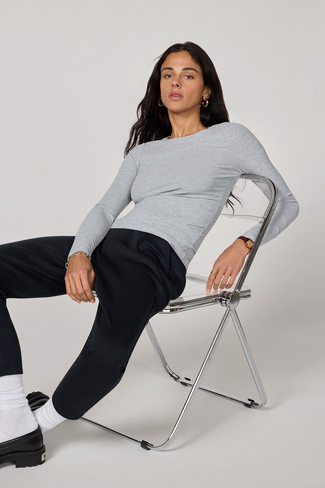 Baby Rib Long Sleeve Crew Neck - Htr Concrete