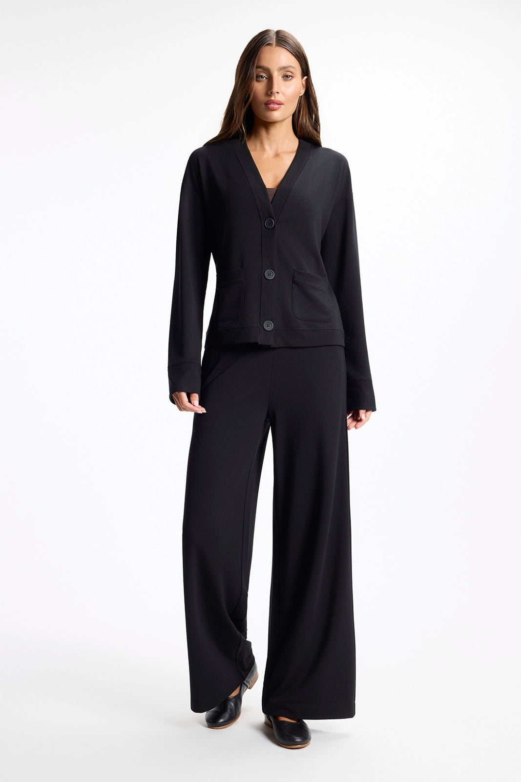 Cozy Fleece Button Up Cardigan - Black