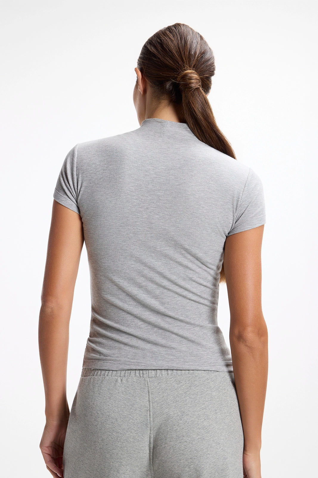 Baby Rib Short Sleeve Mock Neck - Htr Concrete