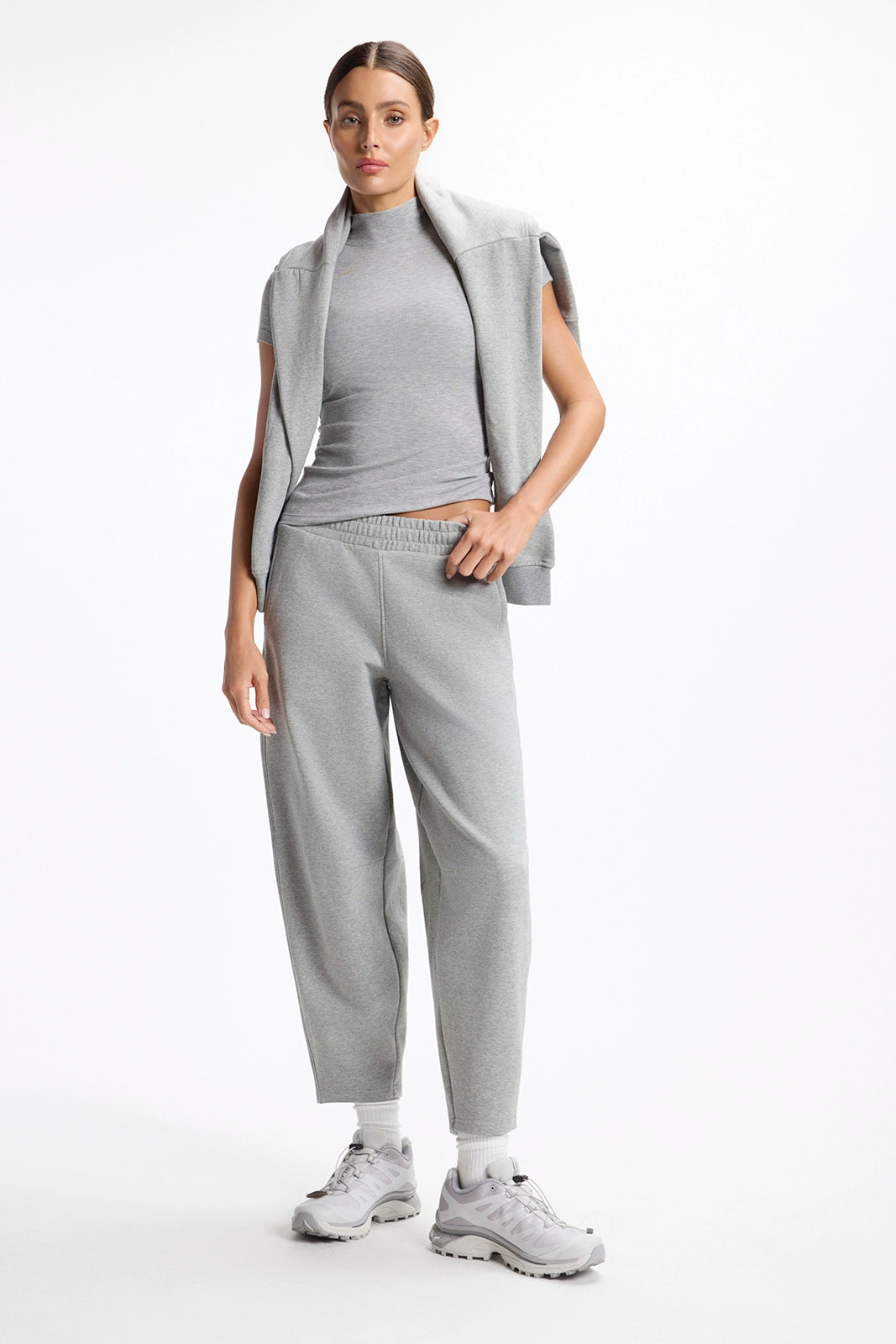 Baby Rib Short Sleeve Mock Neck - Htr Concrete