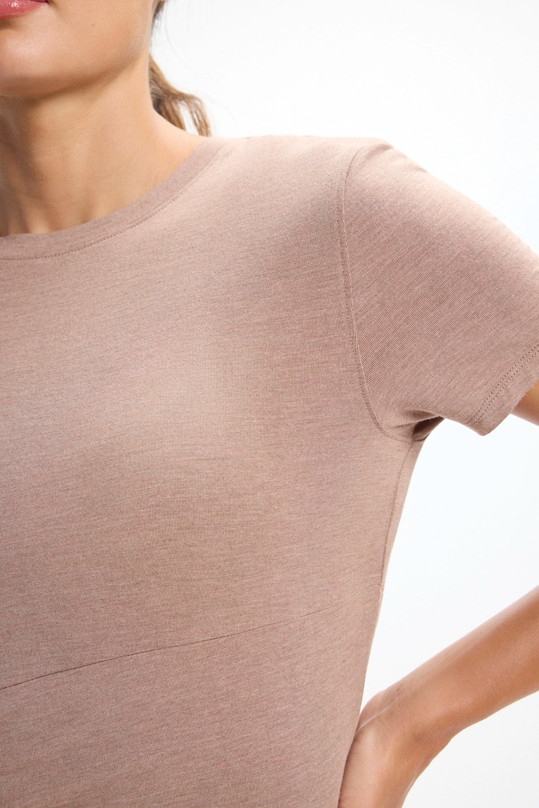 Breeze Short Sleeve Wrapped Top - Htr Brownie