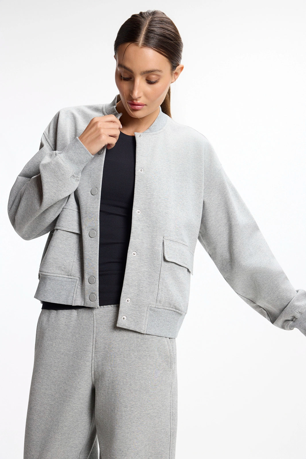 Ultrasoft Fleece Bomber - Htr Concrete
