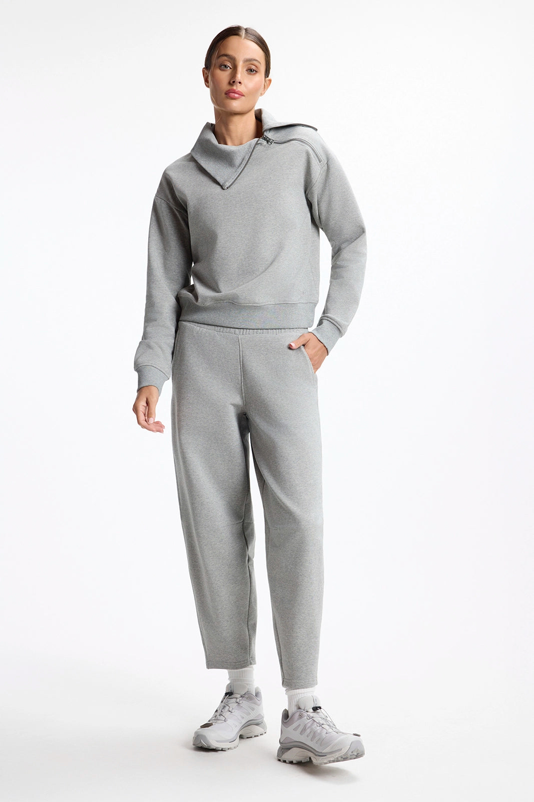 Ultrasoft Fleece Asymmetrical Half Zip - Htr Concrete