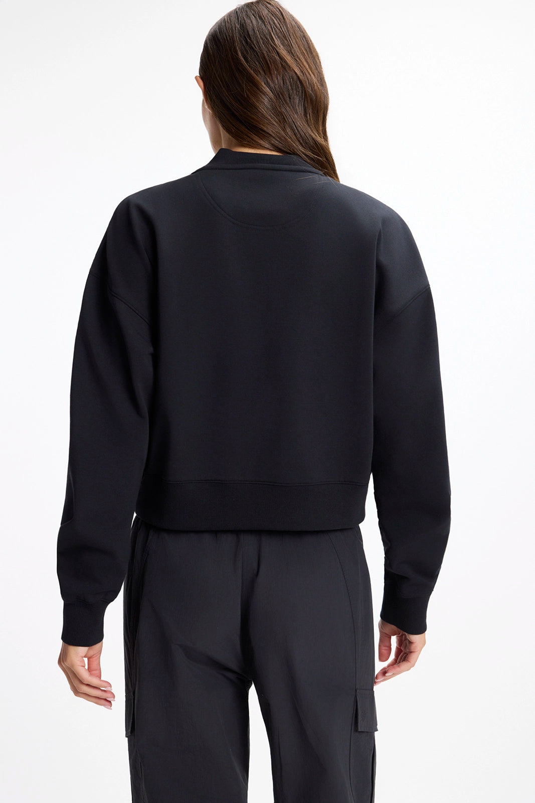 Ultrasoft Fleece Mock Neck Cropped Sweatshirt - Black