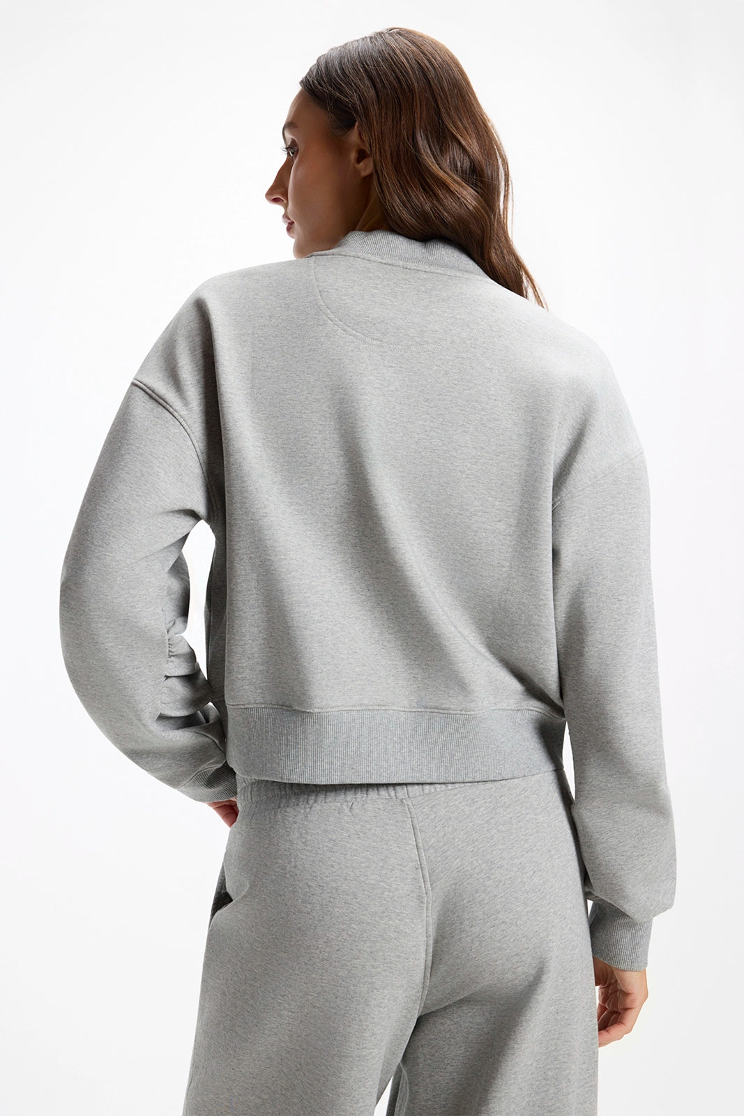 Ultrasoft Fleece Mock Neck Cropped Sweatshirt - Htr Concrete