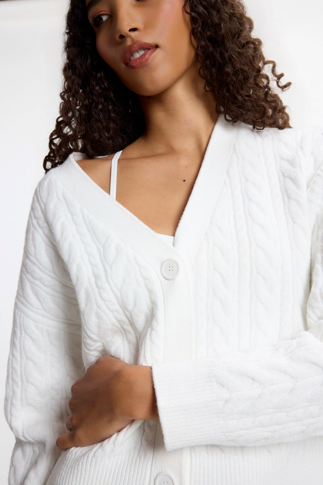 Cable Knit Cardigan - Snow White