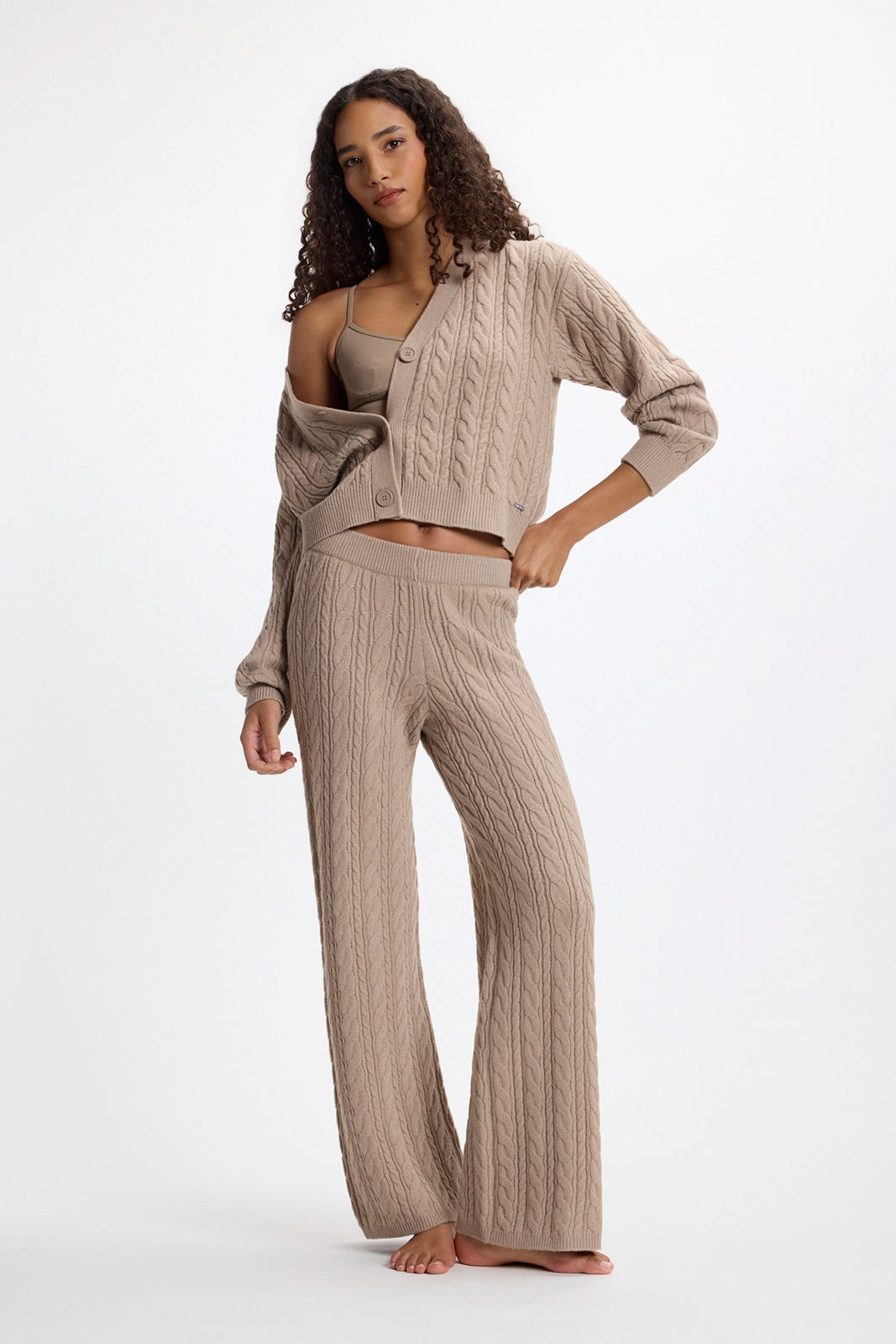 Cable Knit Cardigan - Htr Wooden