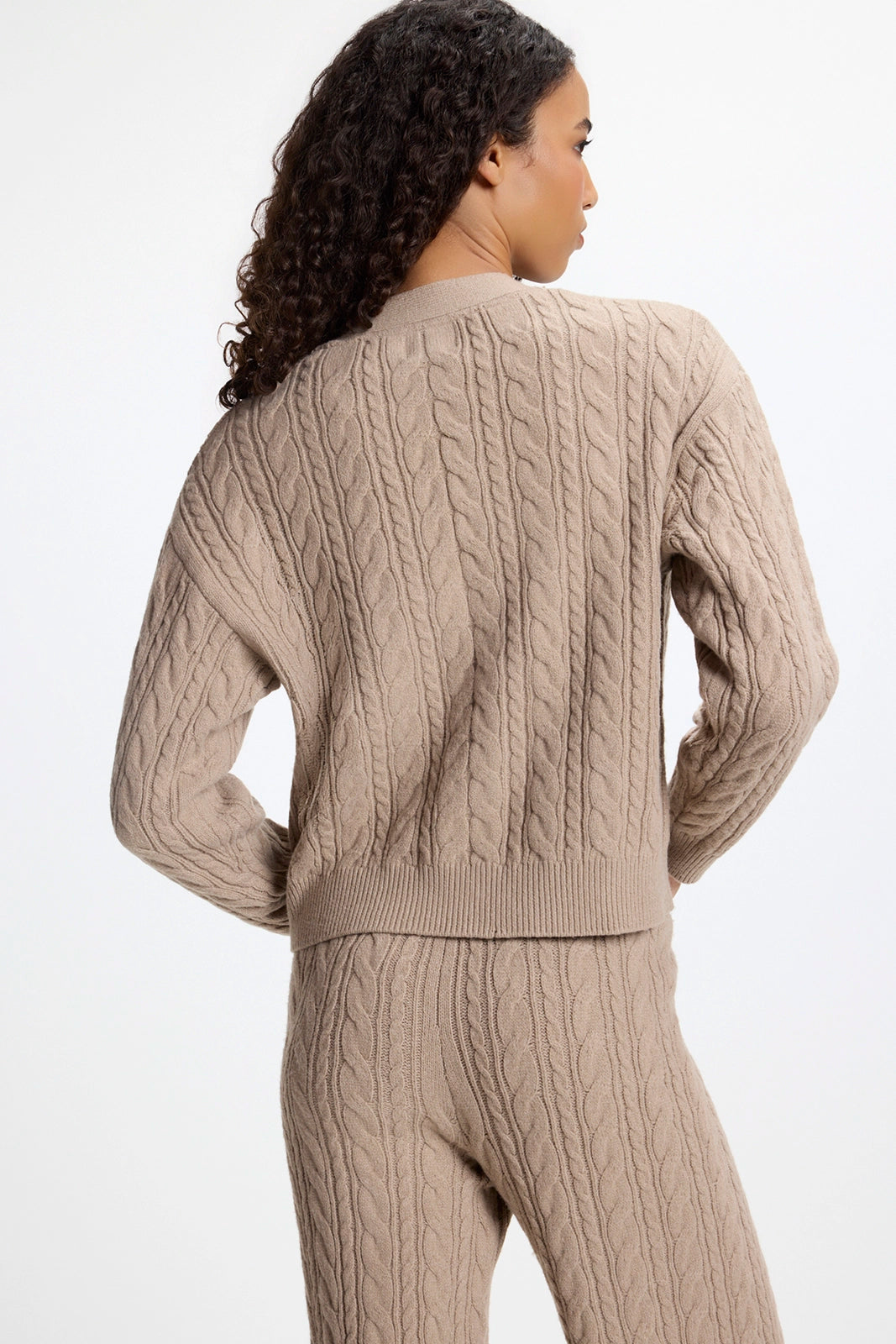 Cable Knit Cardigan - Htr Wooden