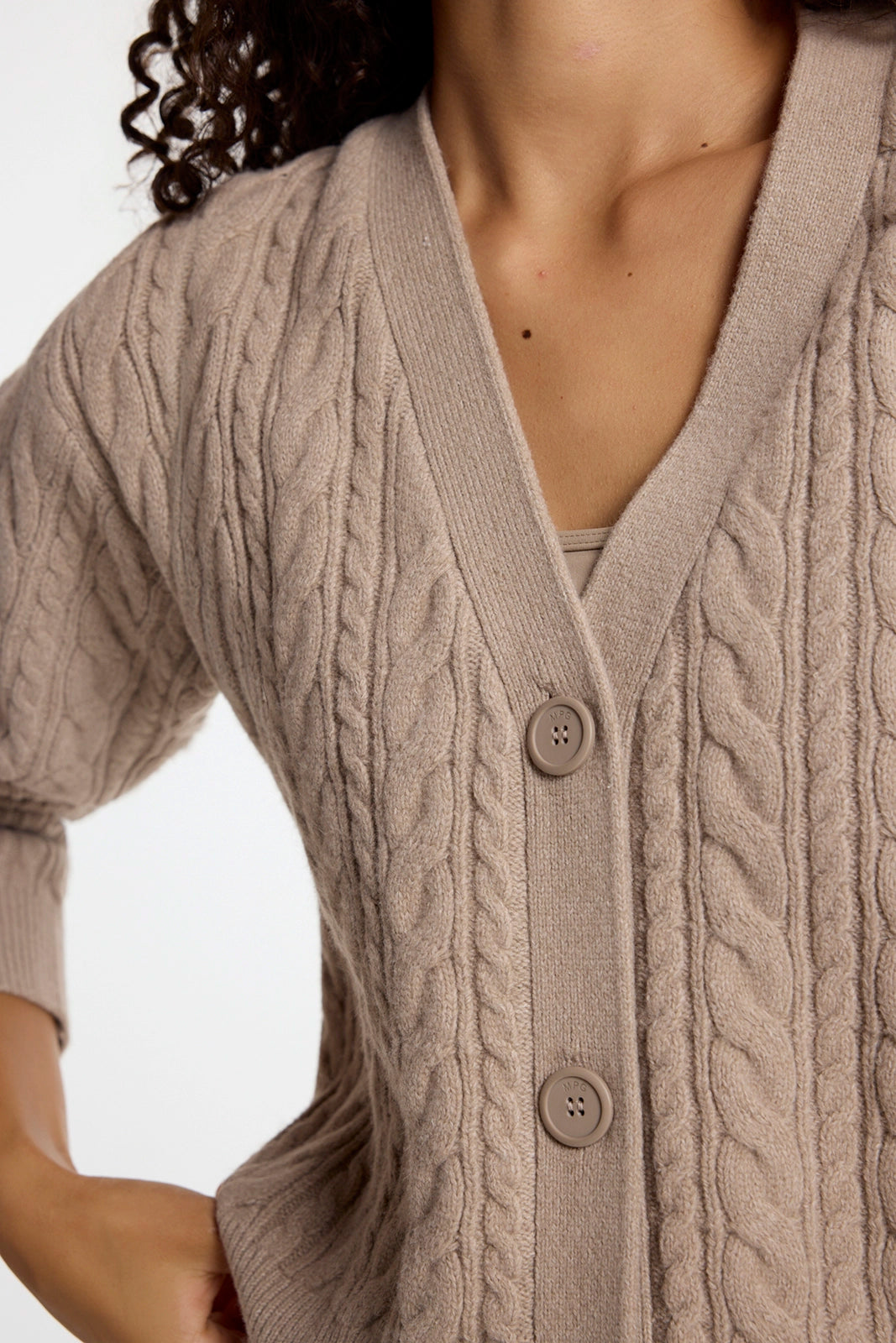 Cable Knit Cardigan - Htr Wooden
