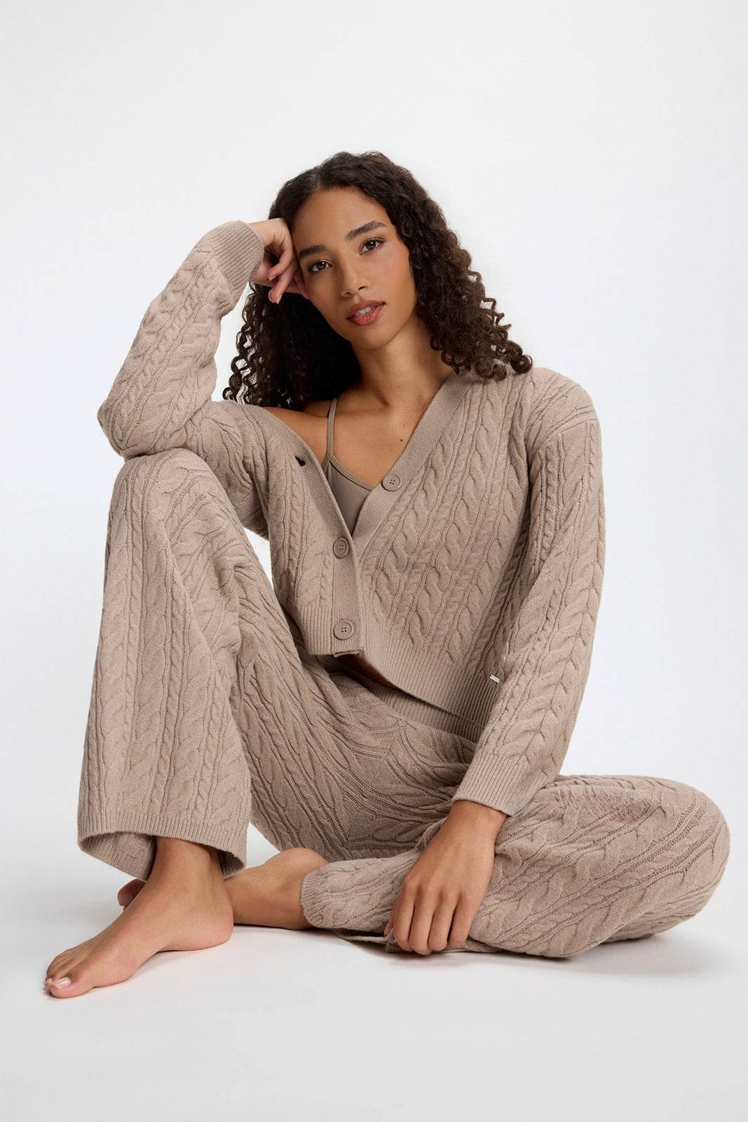 Cable Knit Cardigan - Htr Wooden
