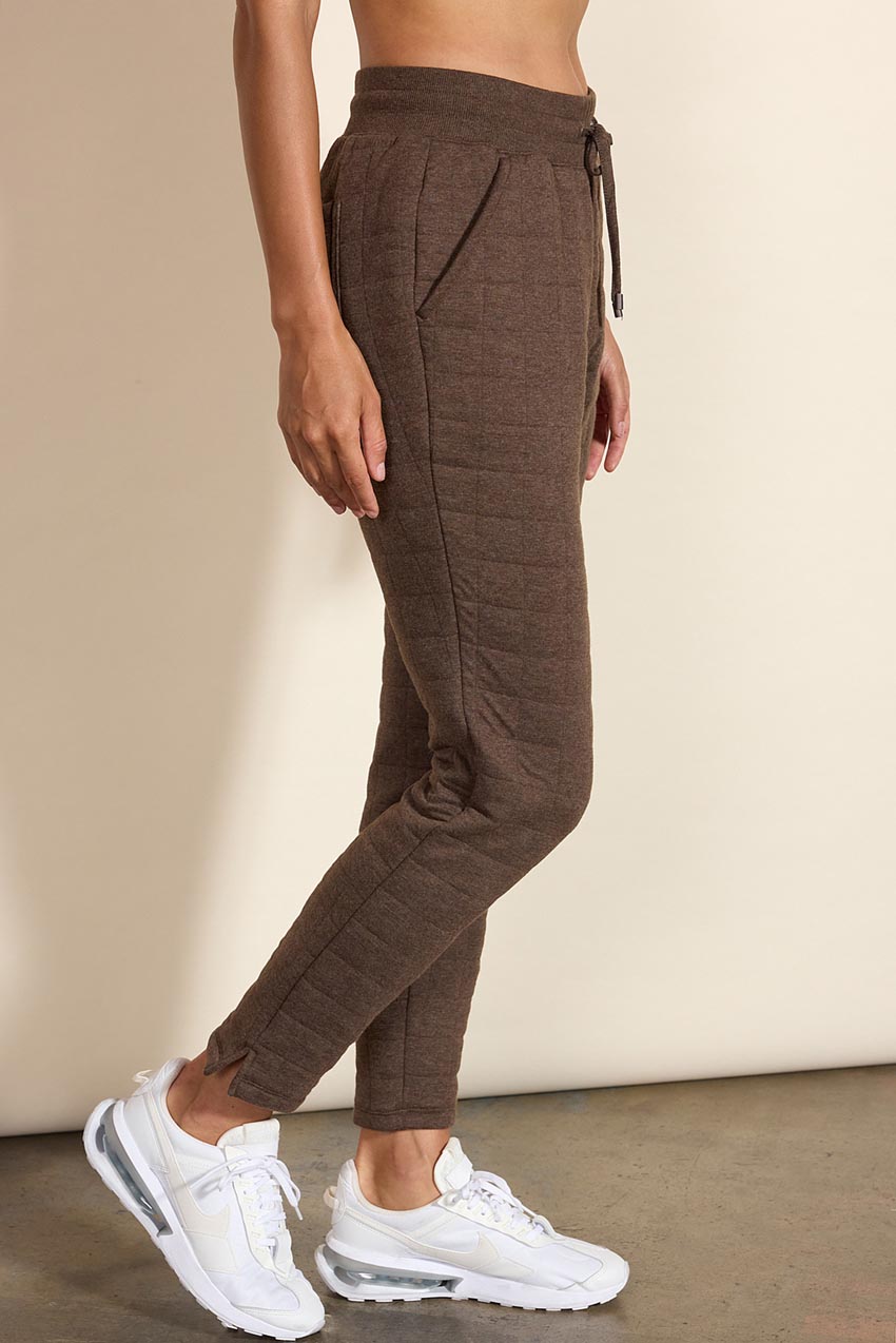Aspire Quilted Slim Pant with Pockets 27" - Htr Chocolate Brown