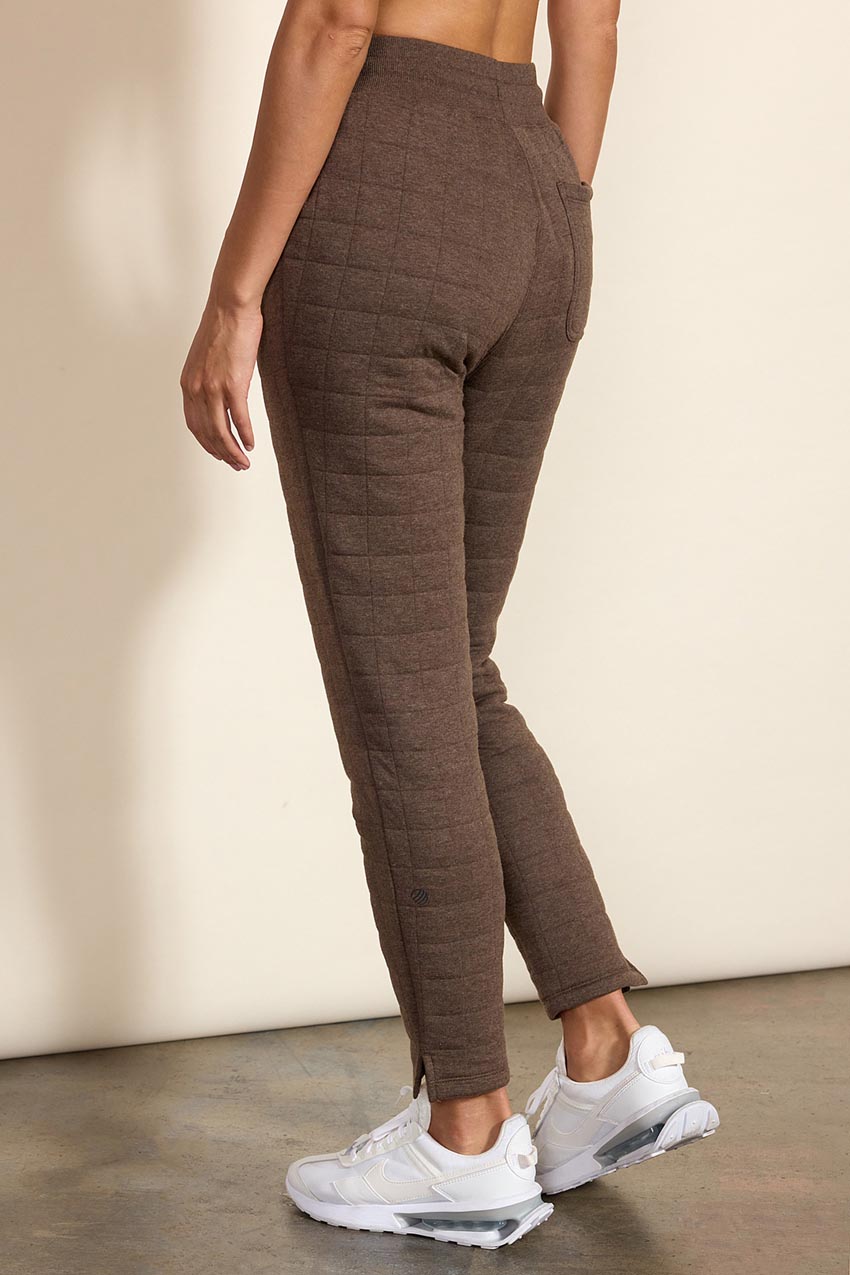Aspire Quilted Slim Pant with Pockets 27" - Htr Chocolate Brown