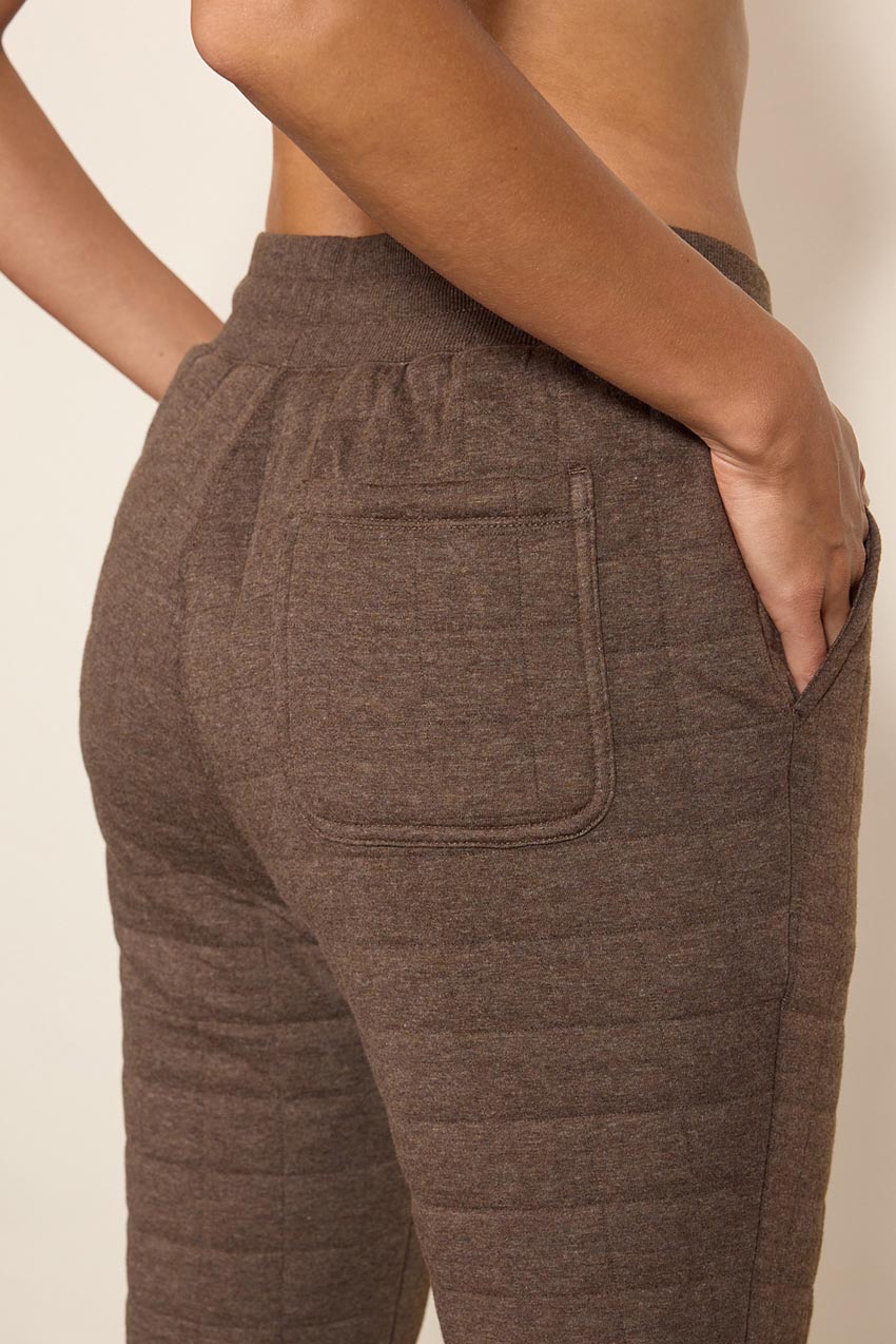 Aspire Quilted Slim Pant with Pockets 27" - Htr Chocolate Brown