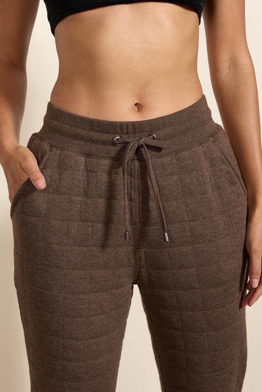 Aspire Quilted Slim Pant with Pockets 27" - Htr Chocolate Brown