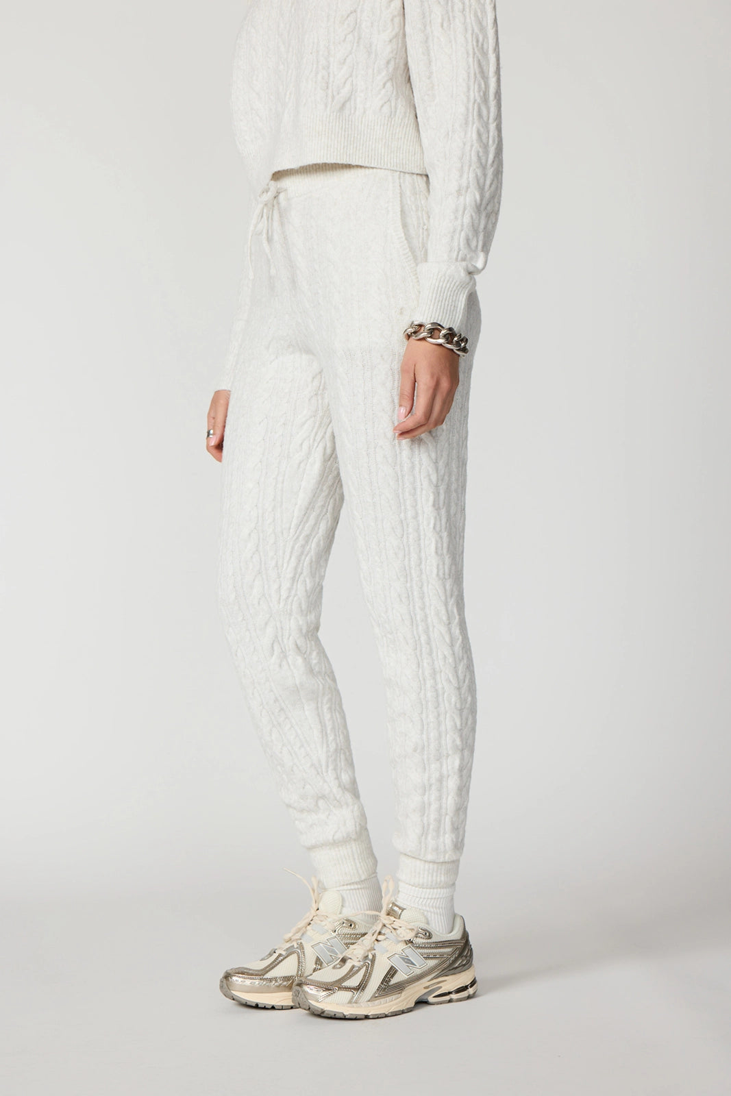 Cable Knit Jogger - Htr Moonbeam